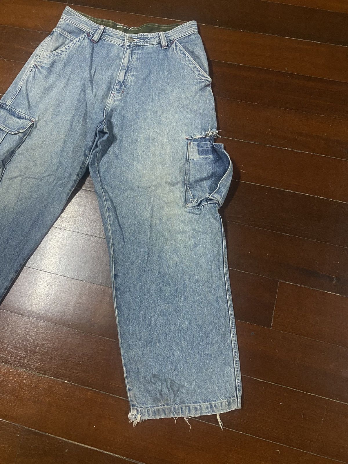 Japanese Brand Hawaiian Piko Jeans Cargo baggy distressed wide leg Size US 35 - 4 Thumbnail