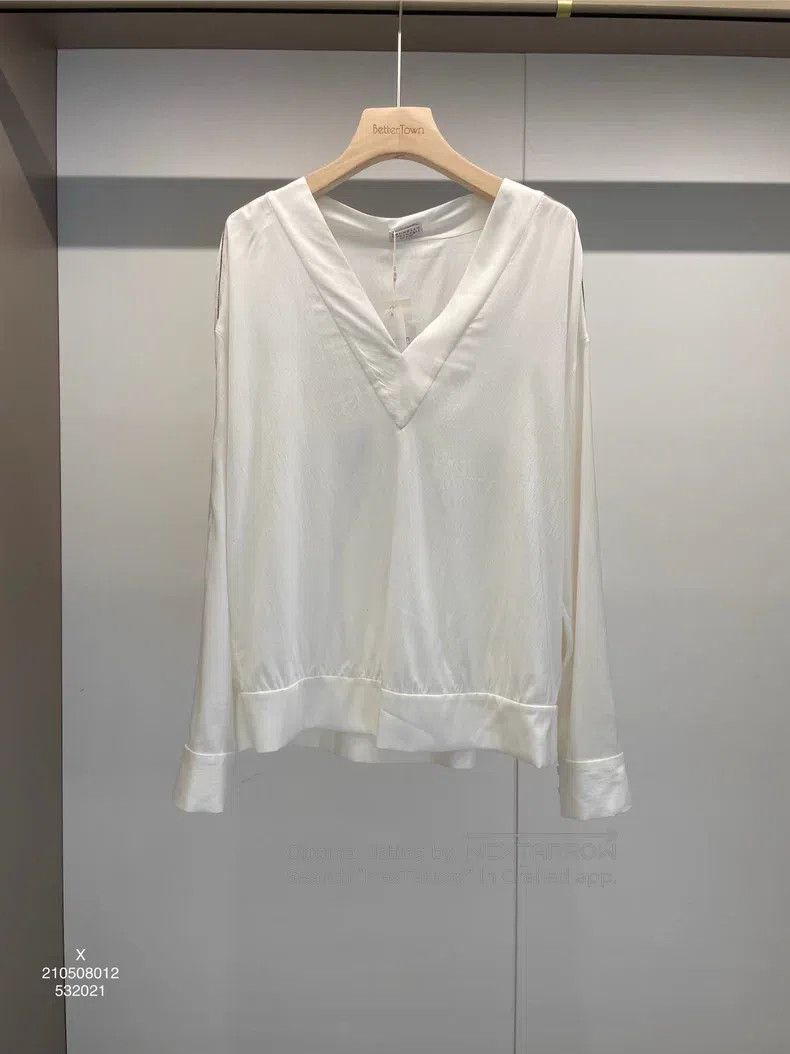 Brunello Cucinelli Brunello Cucinelli White Beaded Silk Shirt Size S / US 4 / IT 40 - 1 Thumbnail