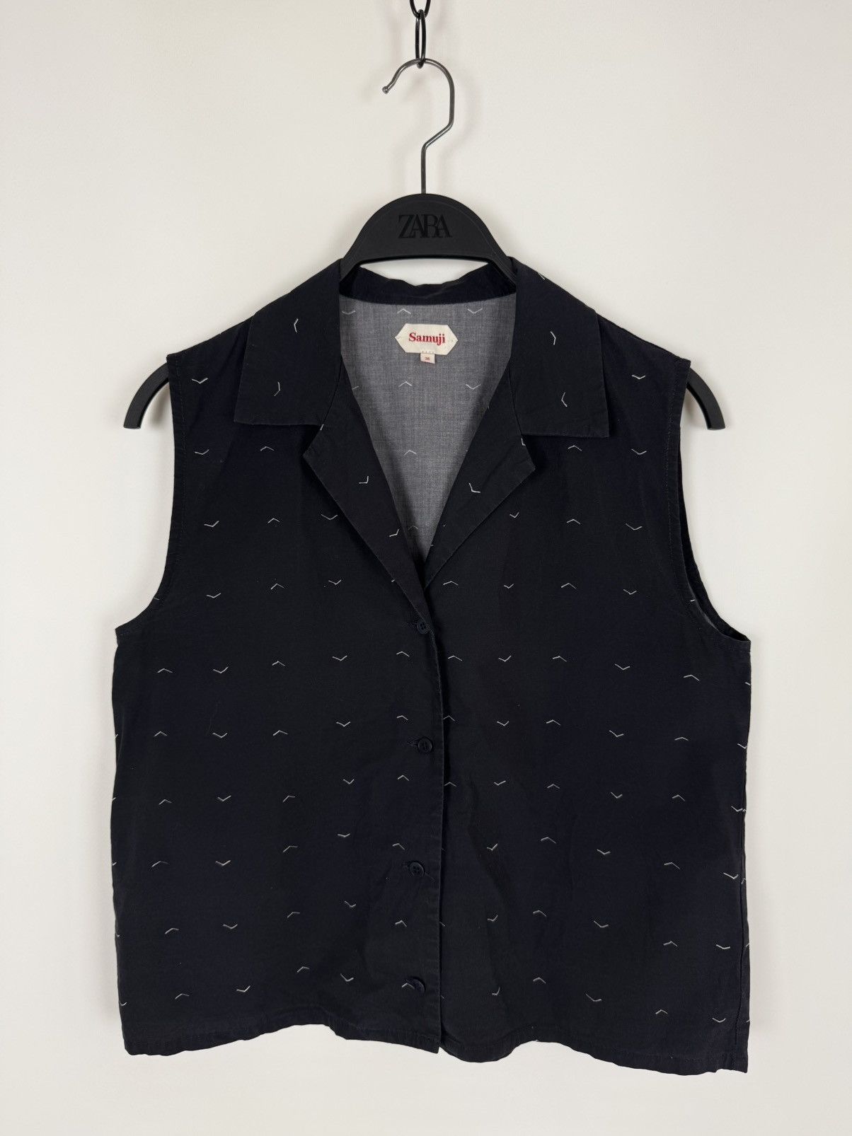 Samuji Samuji Navy Cotton Button Up Sleeveless Shirt Vest Size XS / US 0-2 / IT 36-38 - 3 Thumbnail
