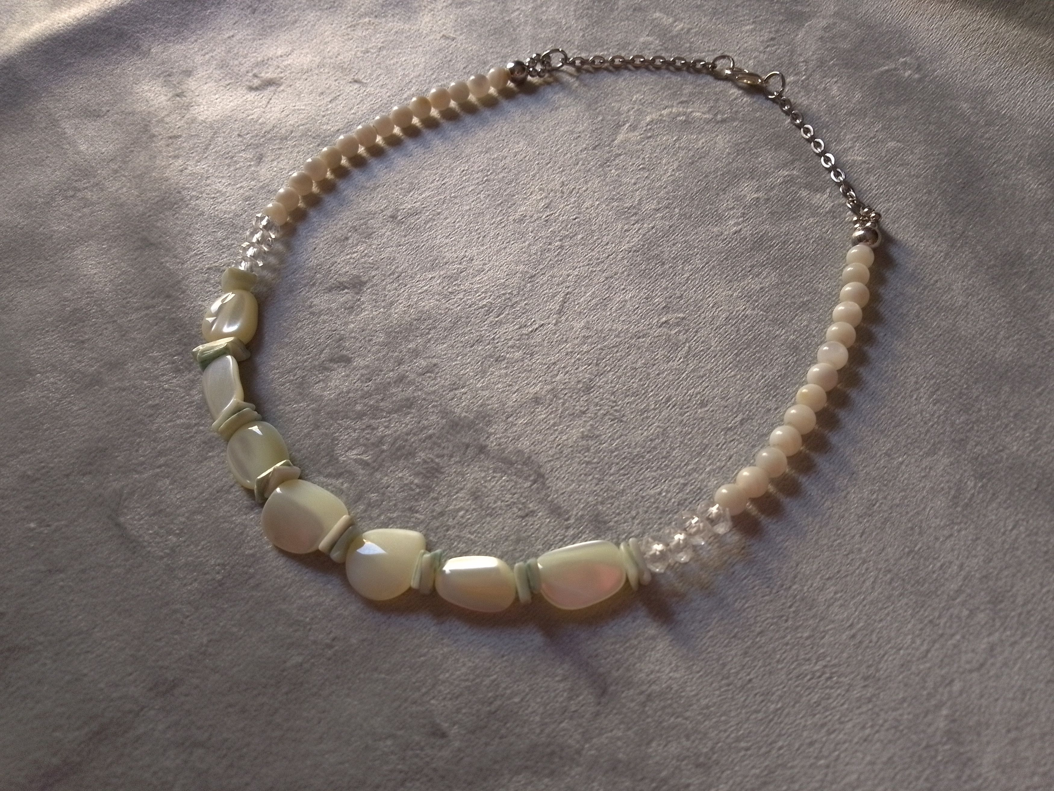 Handmade Necklace White/Ivory Gemstones Mother of Pearl Crystal Size ONE SIZE - 1 Thumbnail