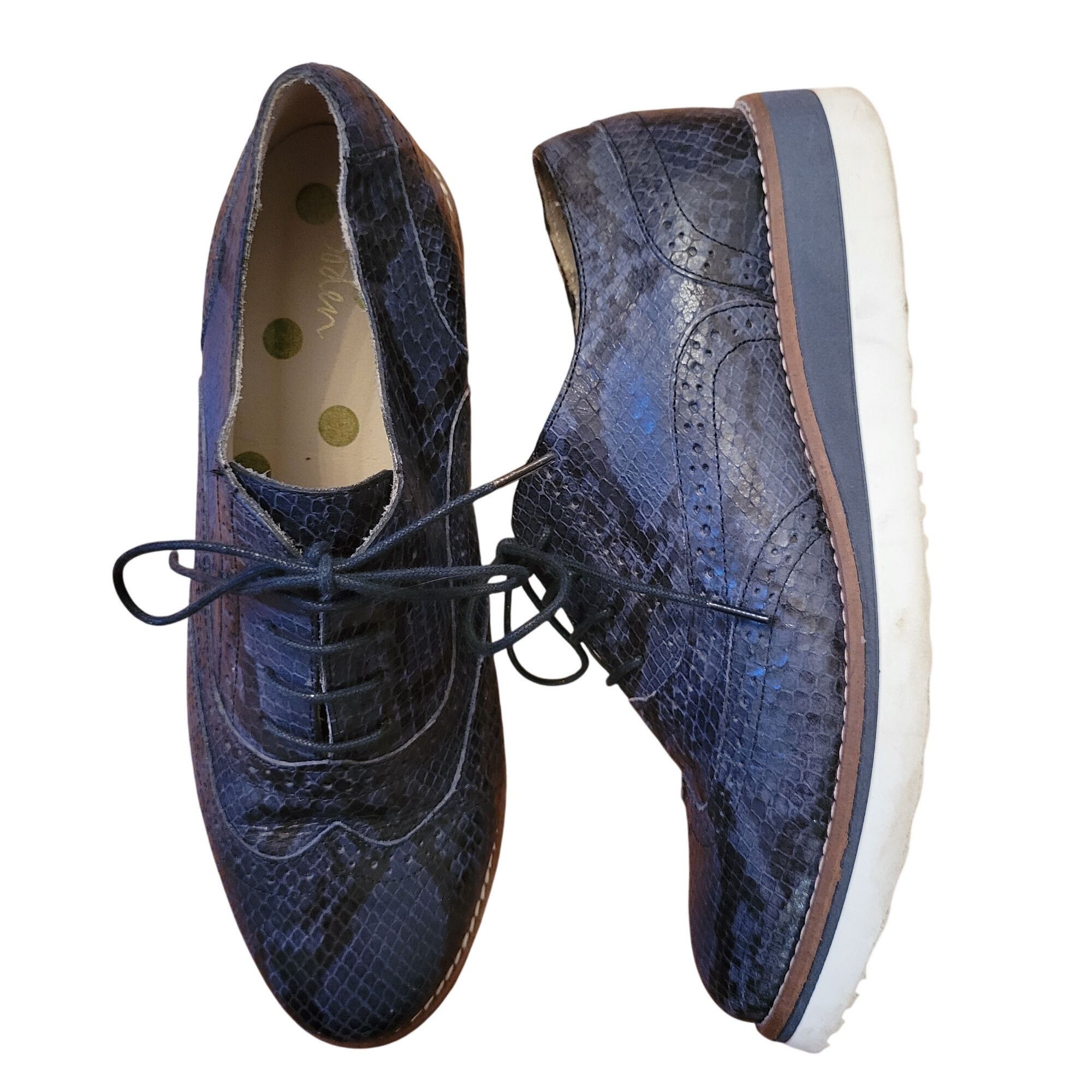 Boden Boden 38 Blue Snakeskin Leather WILLA Platform Brogue Oxford Size US 8 / IT 38 - 1 Thumbnail