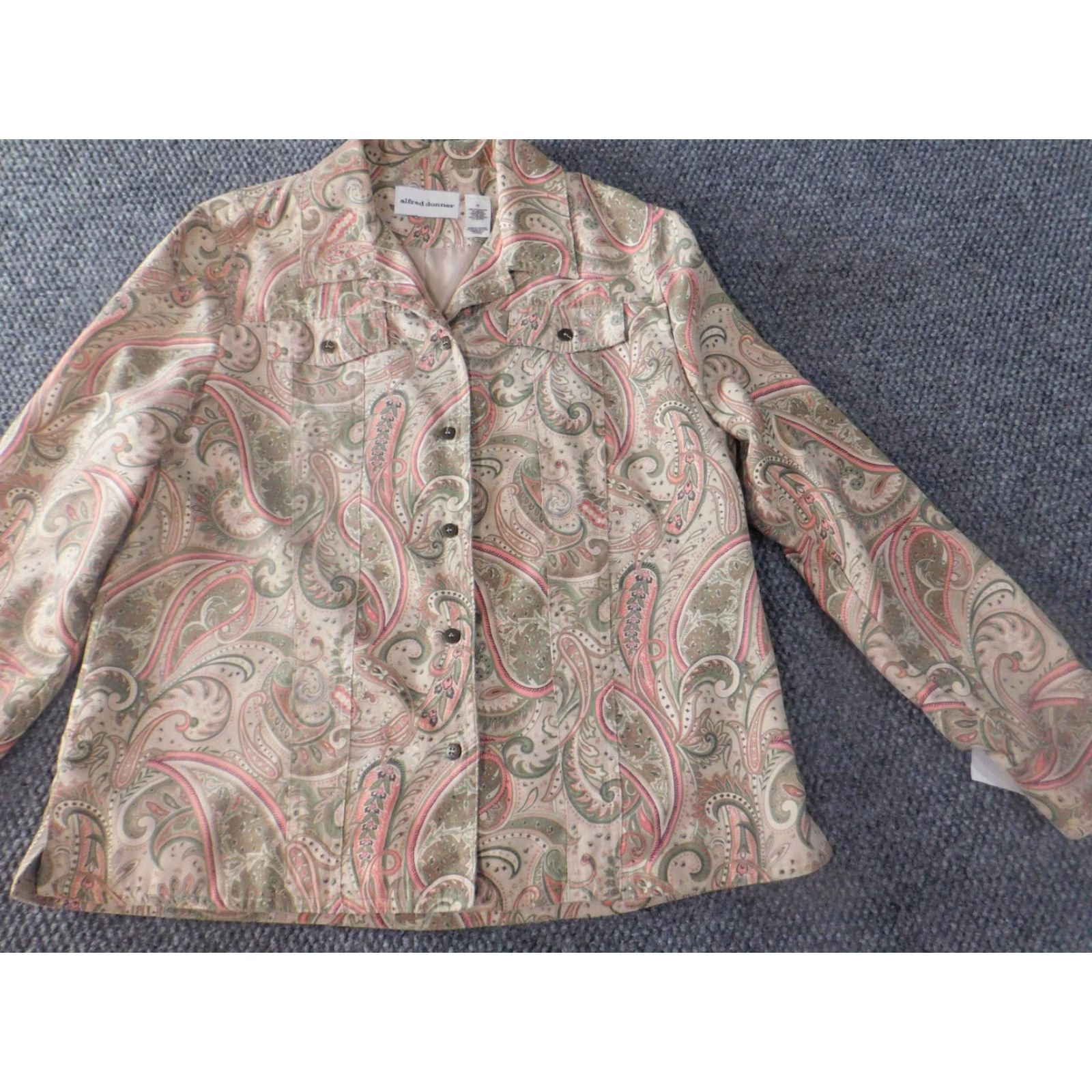 Vintage Alfred Dunner Jacket Womens 10 Beige Floral Lightweight designer Peanuts Long Sleeve Mid-Length Button Casual Fall Spring Size L / US 10 / IT 46 - 2 Thumbnail