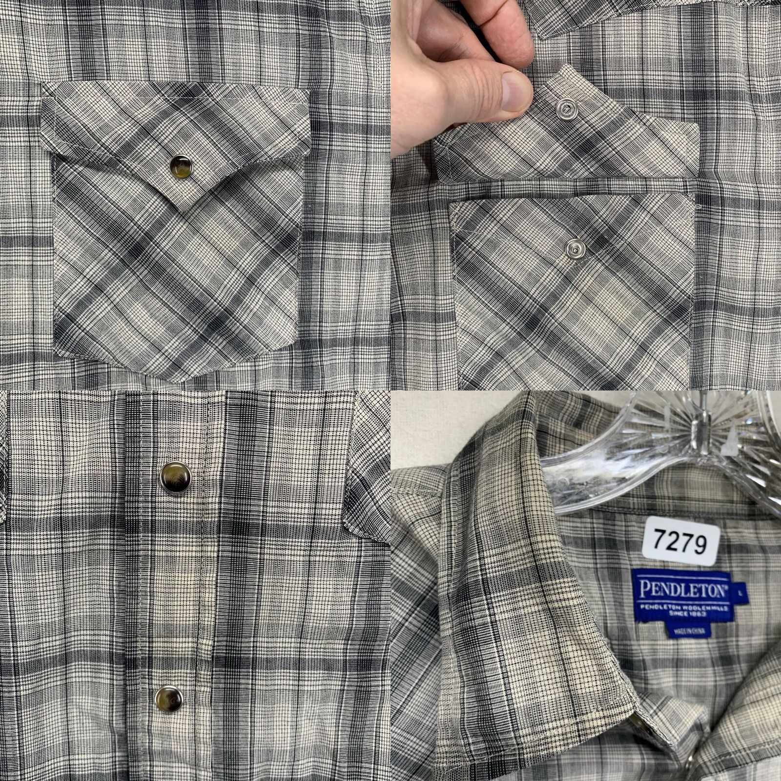 Pendleton VINTAGE Pendleton Shirt Mens Large Gray Plaid 2 Front Pockets Short Sleeve Casual Workwear 48 Chest Mens Size US L / EU 52-54 / 3 - 8 Thumbnail