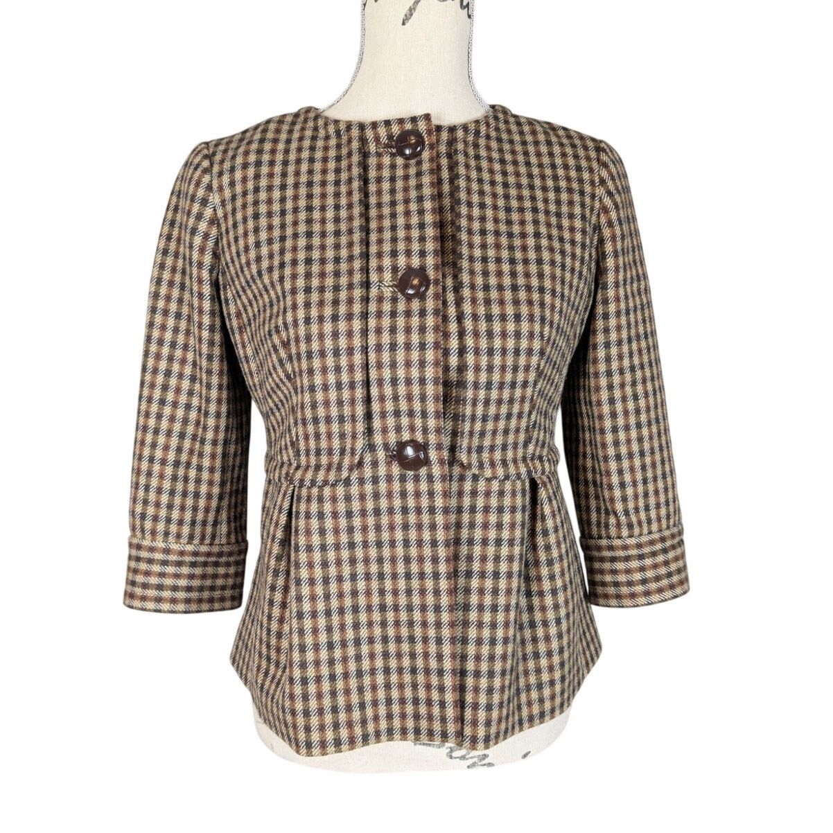 Vintage Talbots Wool Plaid Jacket Blazer Petite 4P Brown 90s