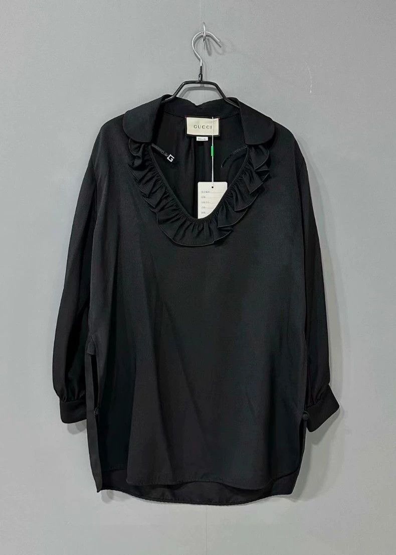 Gucci Black Silk Dress with Ruffled Collar - dmc Size US S / EU 44-46 / 1 - 1 Thumbnail