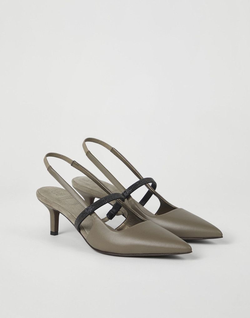 Brunello Cucinelli o1la1rc1a0326 Nappa Leather Heels With Shiny Strap in Brown Size US 8 / IT 38 - 2 Thumbnail