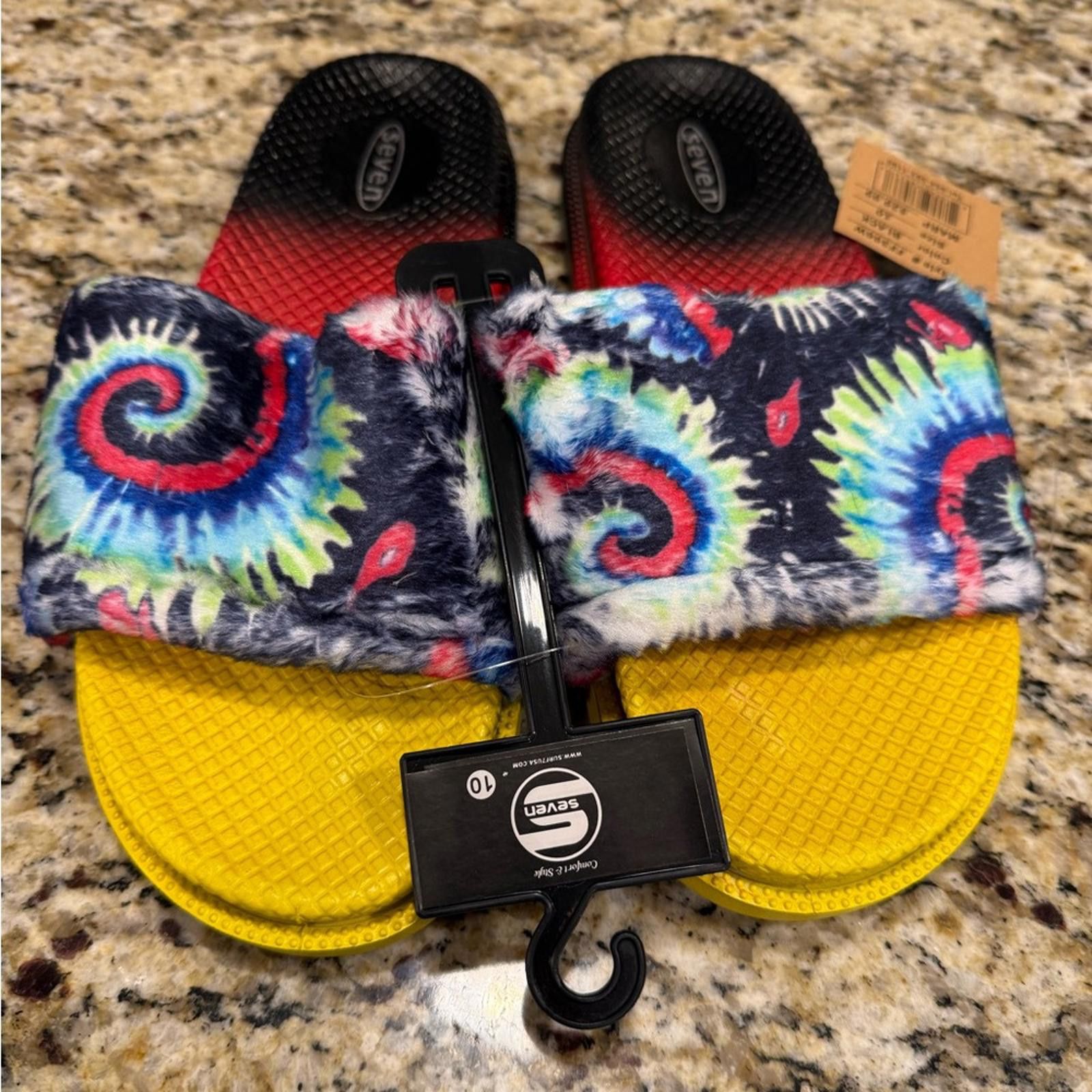 Seven 7 Seven tie dyed faux fur rainbow colored slides Size 10 Size US 10 / IT 40 - 1 Thumbnail