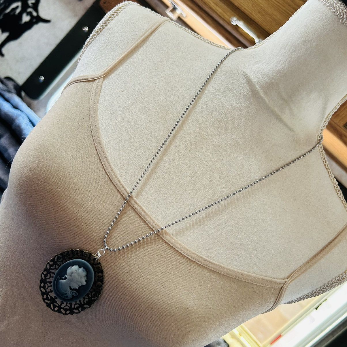 Handmade Handcrafted opalescent resin cameo brass filigree necklace Size ONE SIZE - 1 Thumbnail