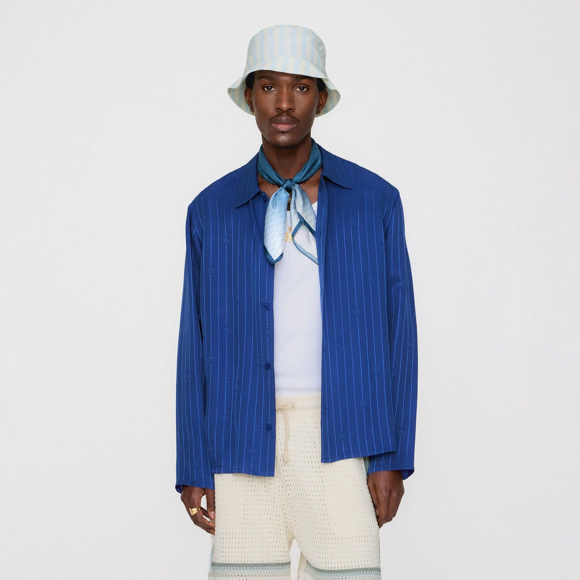 Kith Kith Crest Logo Boxy Collared Silk Overshirt - Bow Blue Size US XL / EU 56 / 4 - 1 Thumbnail