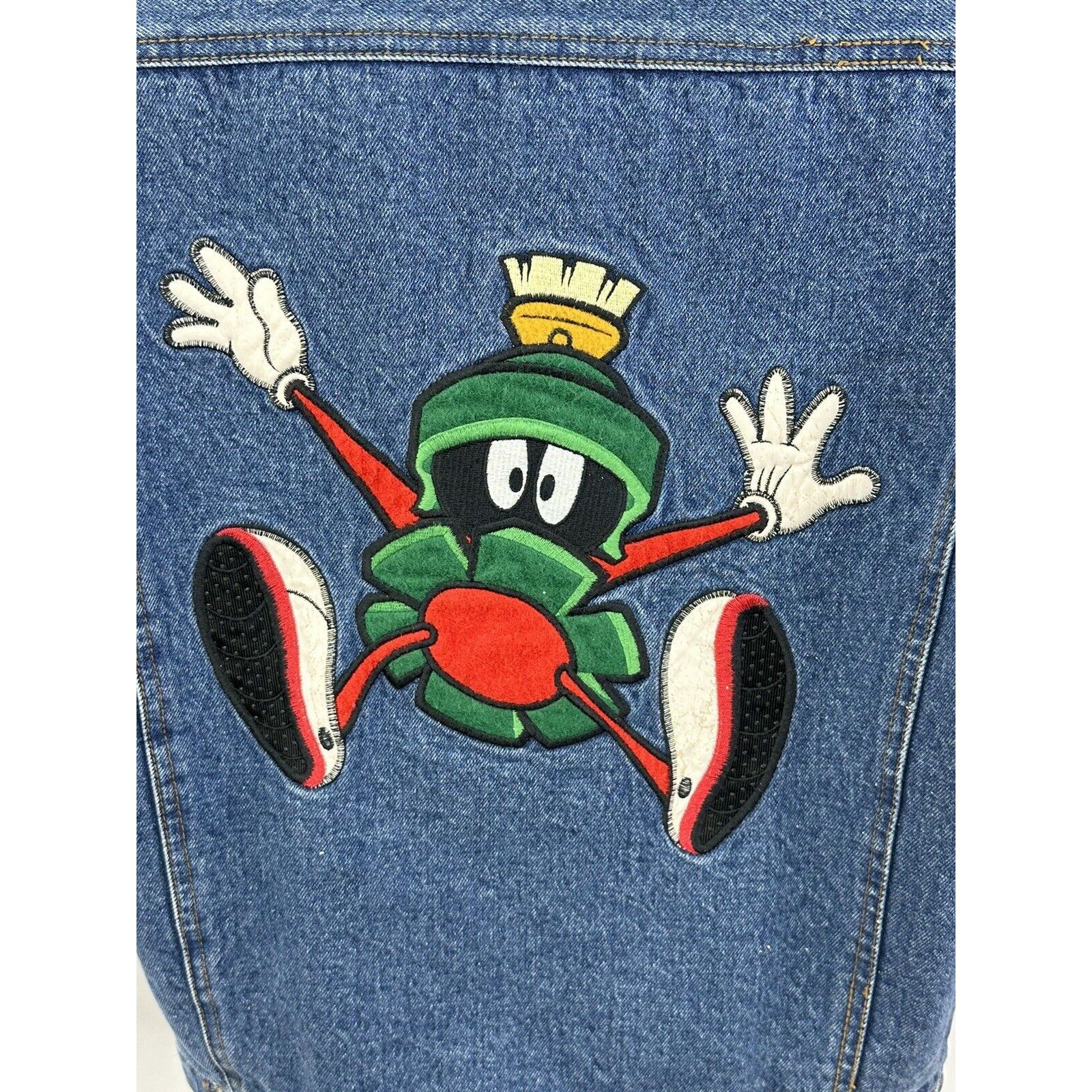 Image of Vintage VTG Marvin The Martian Jacket Xs Looney Tunes Warner Bros Fleece Lined Denim New in White