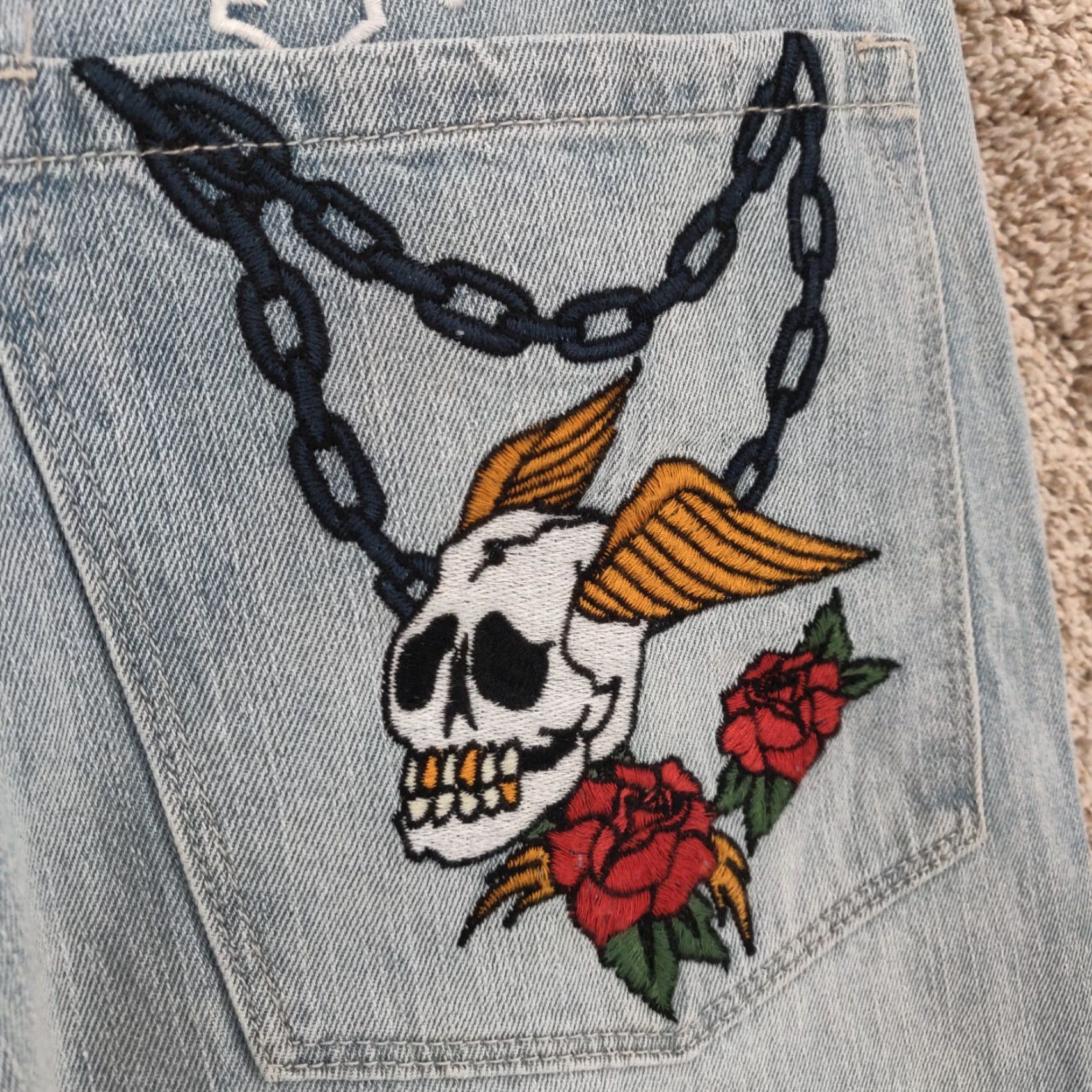 Vintage Ninth Hall Jeans Mens 32x30 Blue Straight Leg Embroidered Skull Panther Denim Cotton Logo 5-Pocket Size US 32 / EU 48 - 4 Thumbnail