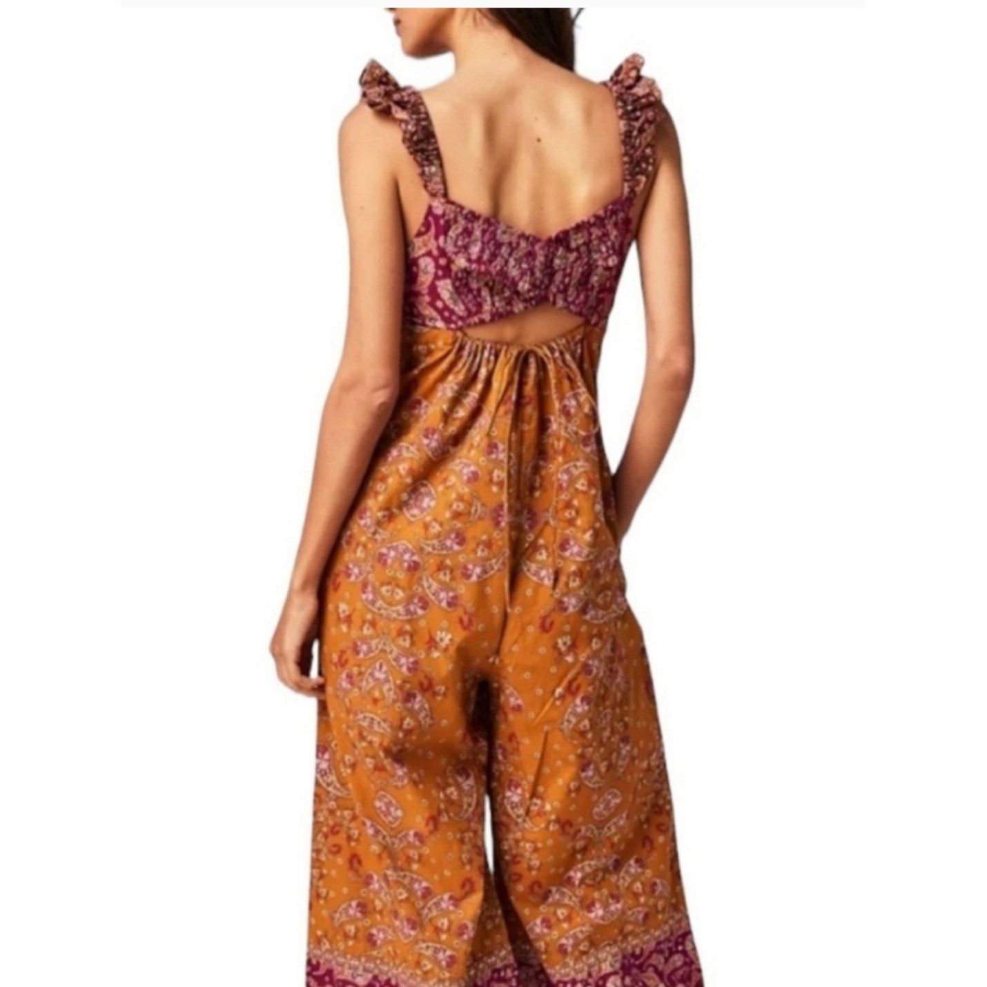 Free People New FREE PEOPLE Bali Albright Jumpsuit $148 SMALL Gold Combo Size 28" / US 6 / IT 42 - 3 Thumbnail