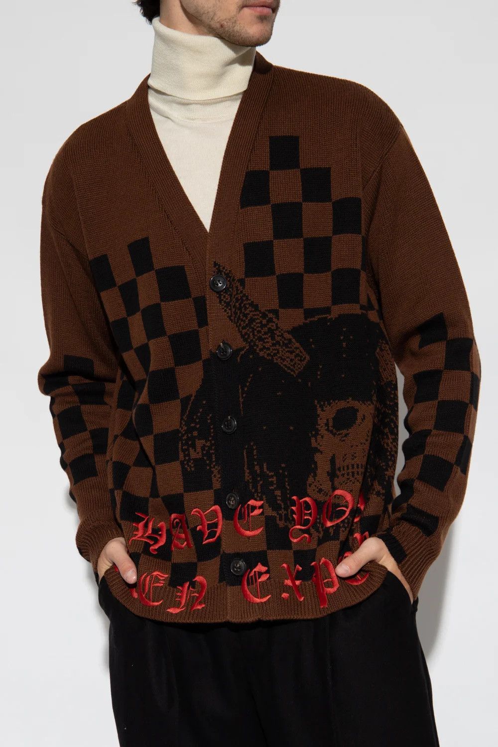 Amiri o1w1db10125 Unisex V-Neck Knitted Cardigan in Brown & Black Size US L / EU 52-54 / 3 - 2 Thumbnail