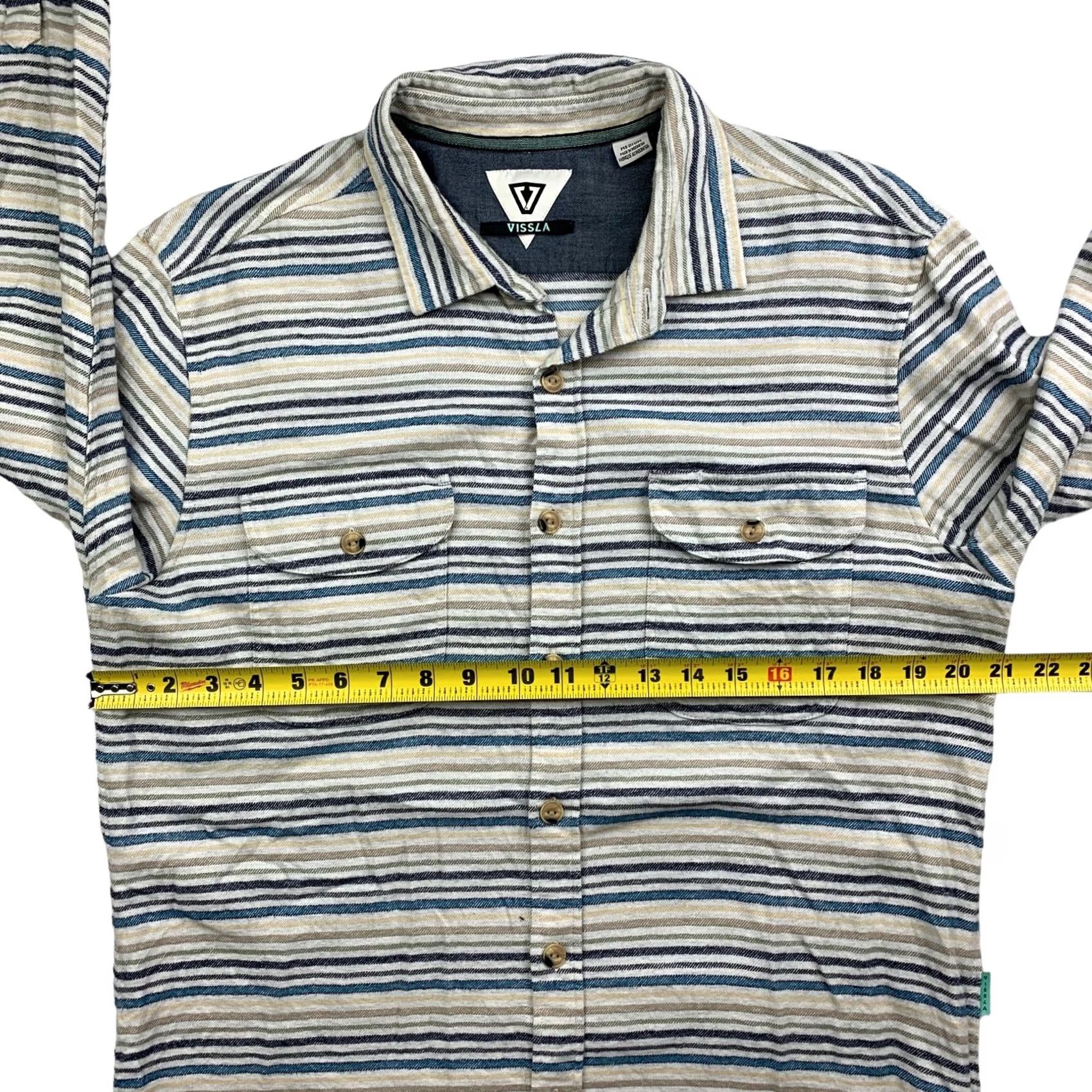 Vissla Vissla Button-Up Shirt Mens L/S Beige/Blue Stripe Medium Cotton 100% Long Sleeve Shirt Size US M / EU 48-50 / 2 - 7 Thumbnail