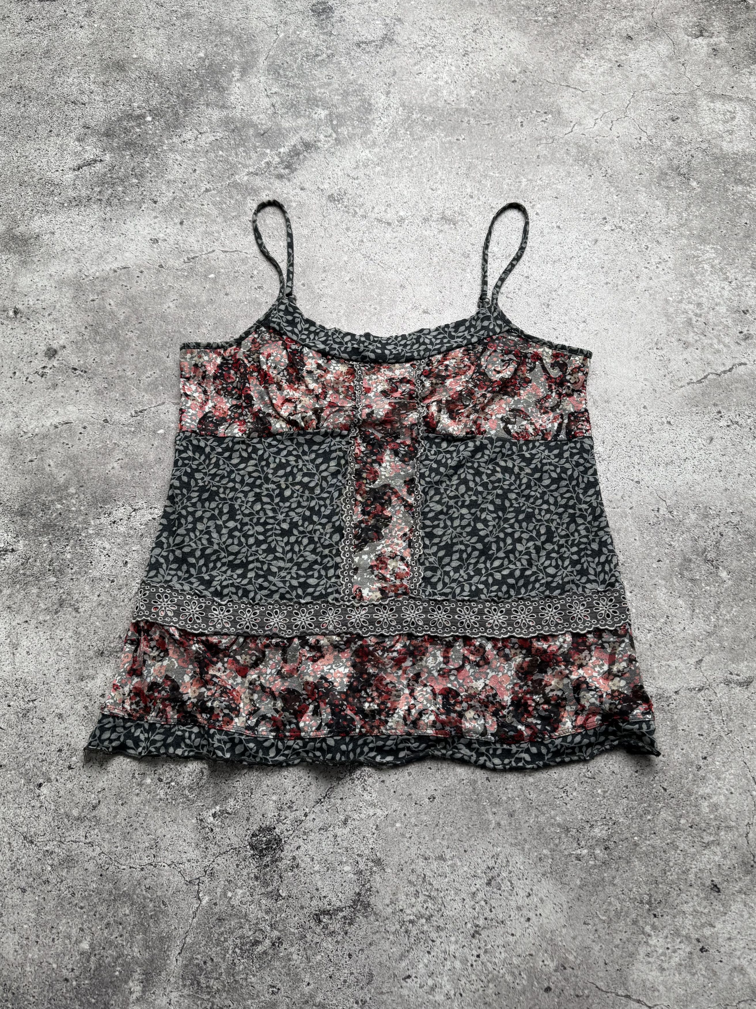 Vintage Y2K Floral Cami Top Boho Lace Trim Patchwork Strappy (E8) Size S / US 4 / IT 40 - 1 Thumbnail