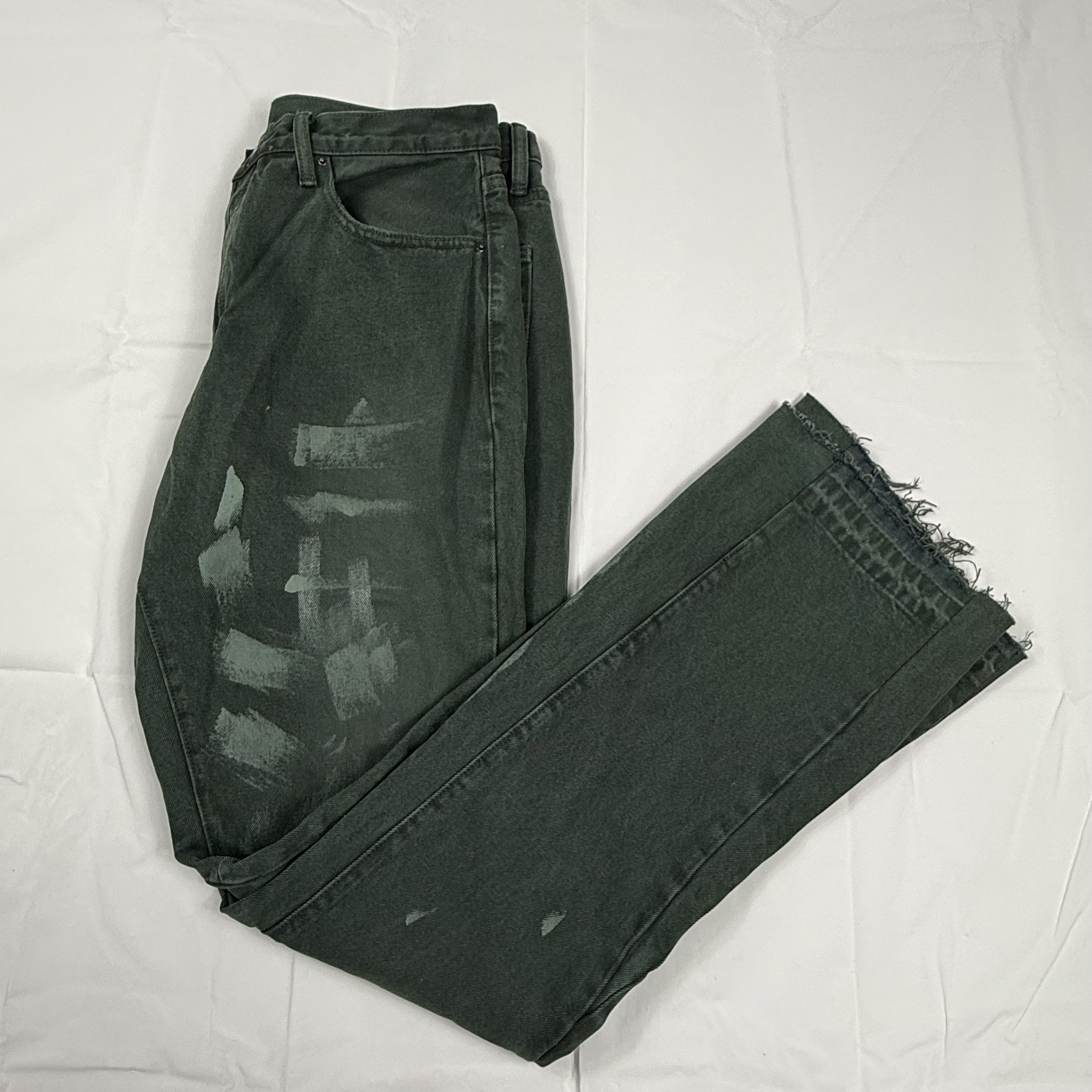 MNML Mnml Mens Green Painted Distressed Raw Hem Jeans Size 34 Size US 34 / EU 50 - 1 Thumbnail