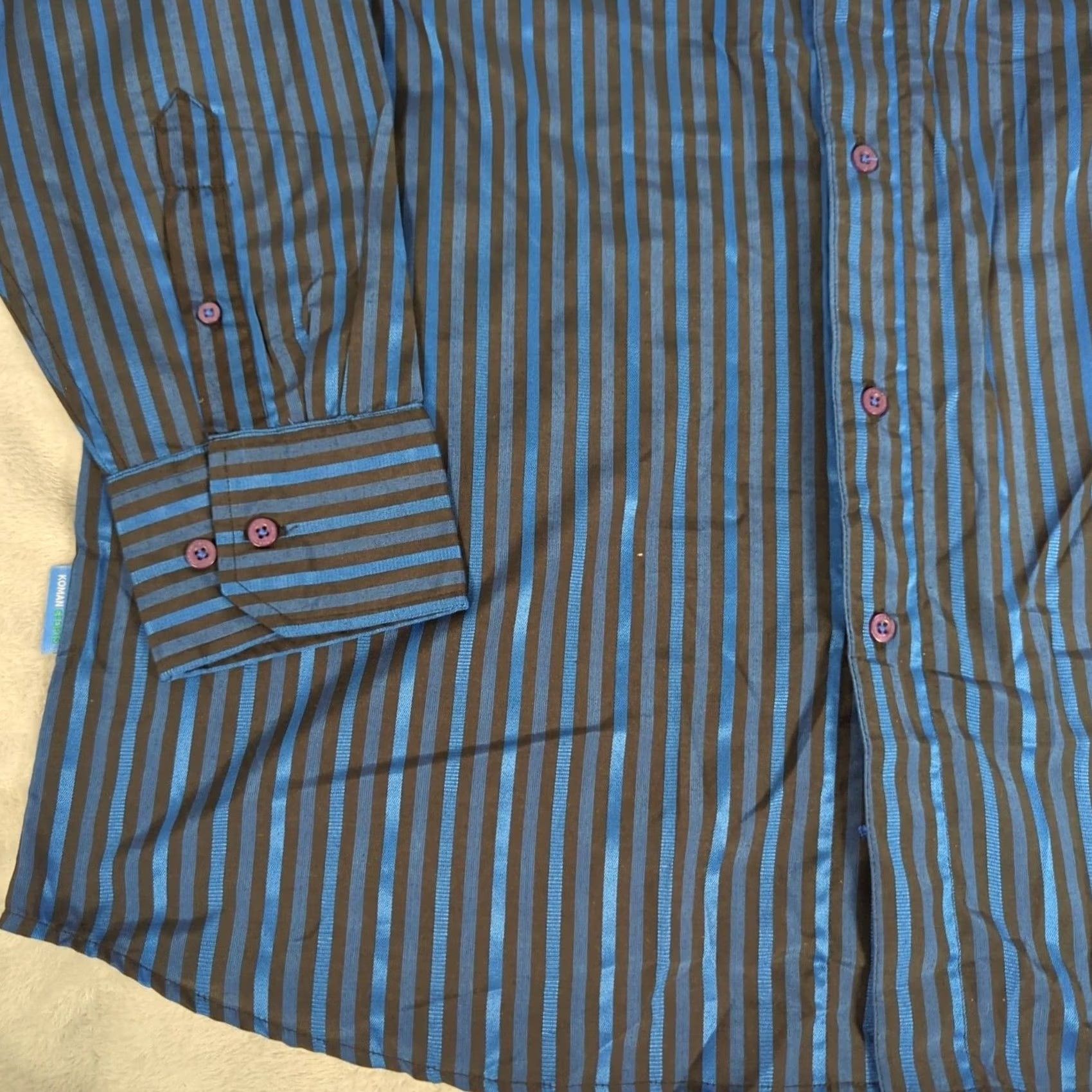 Vintage Koman Shirt Mens XL Navy Blue Striped Button-Up Long Sleeve Casual Formal NEW Size 46R - 6 Thumbnail