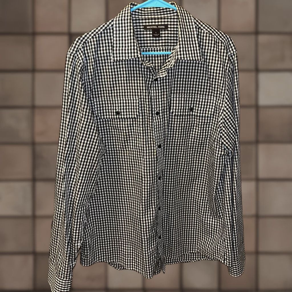 Michael Kors Michael Kors Long Sleeve Button-Down Shirt Men Large Black White Red Plaid Cotton Christmas Classic Size US L / EU 52-54 / 3 - 1 Thumbnail