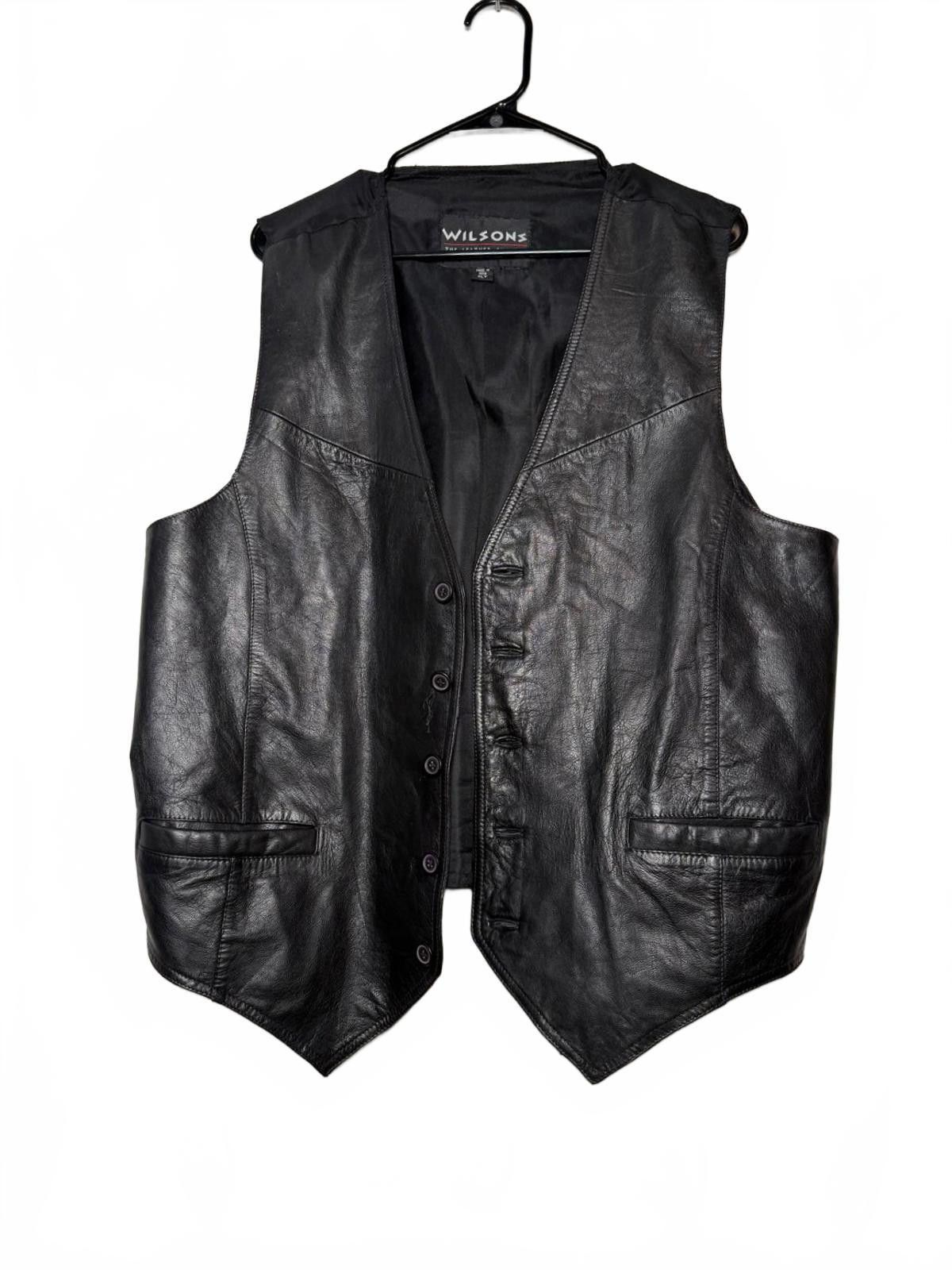 Wilsons Leather Men 100% leather Wilsons Black biker Vest Size US XL / EU 56 / 4 - 3 Thumbnail