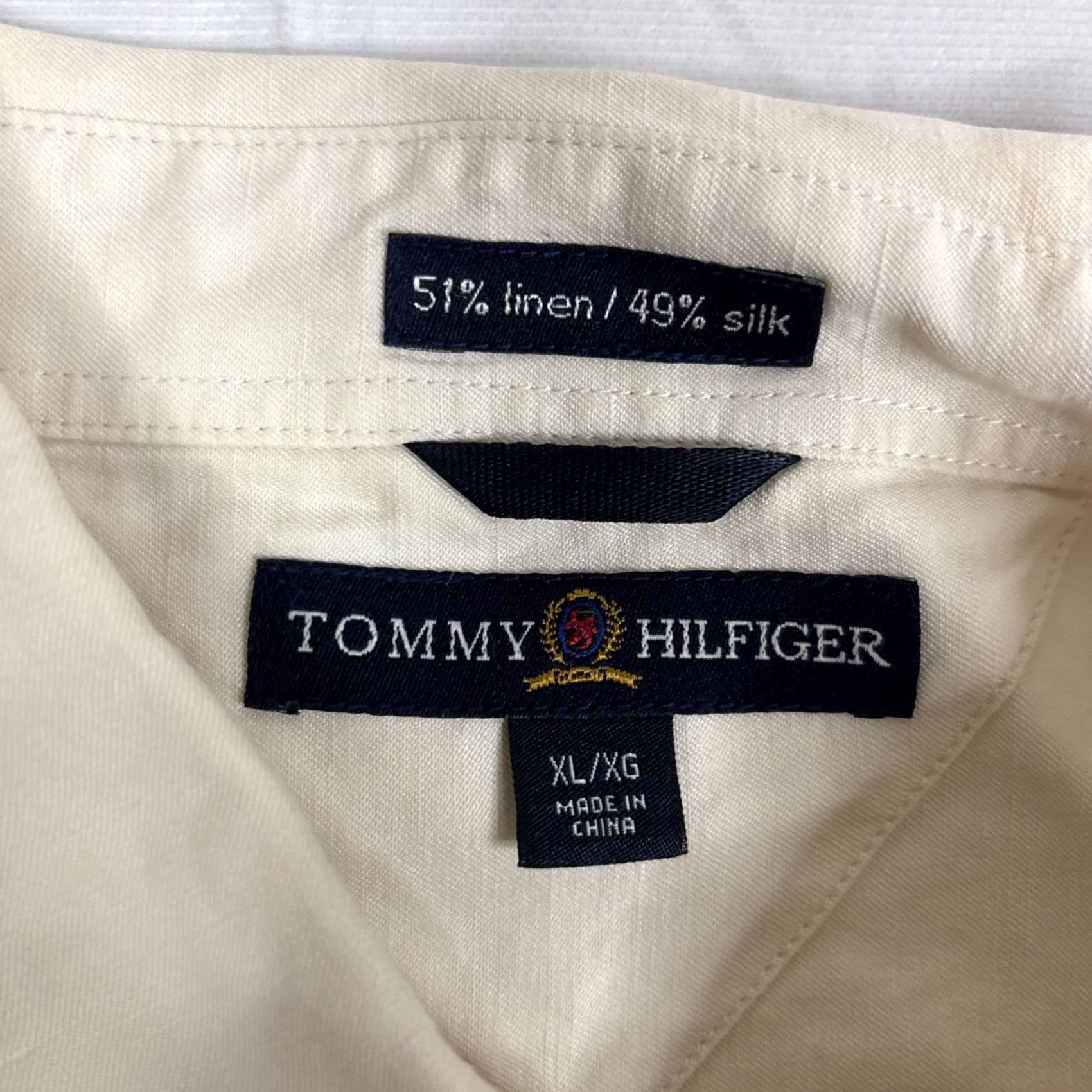 Tommy Hilfiger Tommy Hilfiger Button-Up Men’s XL Beige Silk Linen Blend Shirt Size US XL / EU 56 / 4 - 2 Thumbnail