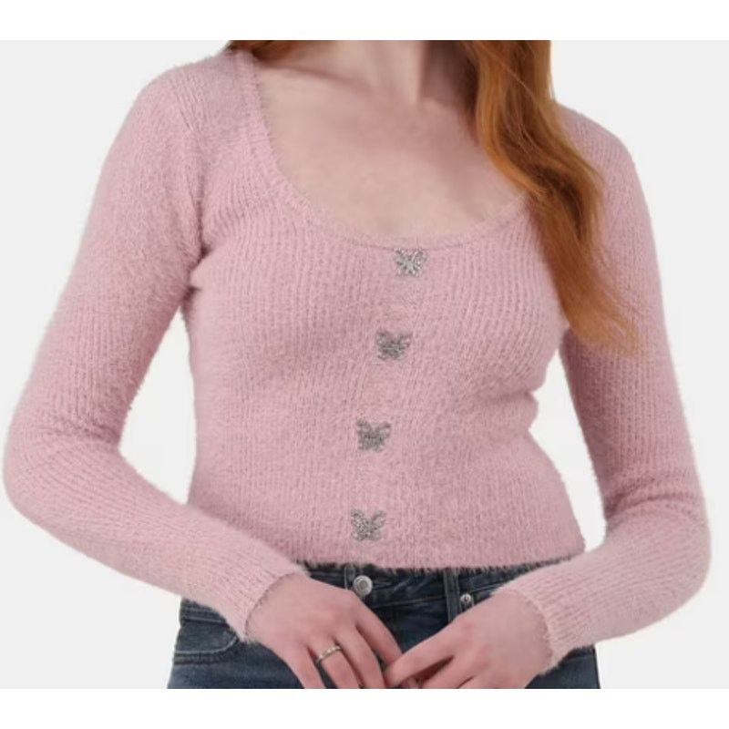 Other NWT No Boundaries Rhinestone Butterfly Cardigan Sweater Size M / US 6-8 / IT 42-44 - 2 Thumbnail