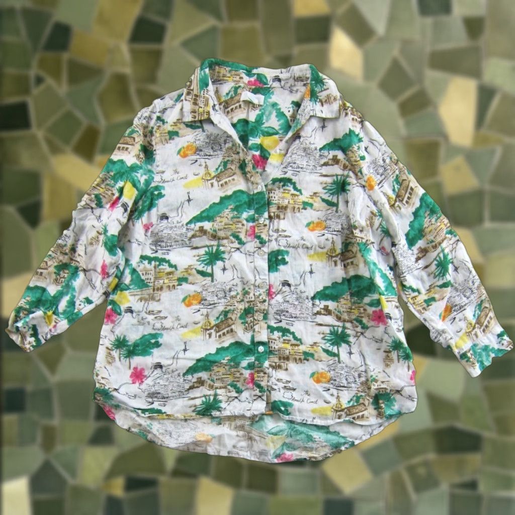 Cynthia Rowley Cynthia Rowley Blouse Shirt 1X Green Amalfi Coast 100% Linen Long Sleeve Size XL / US 12-14 / IT 48-50 - 1 Thumbnail