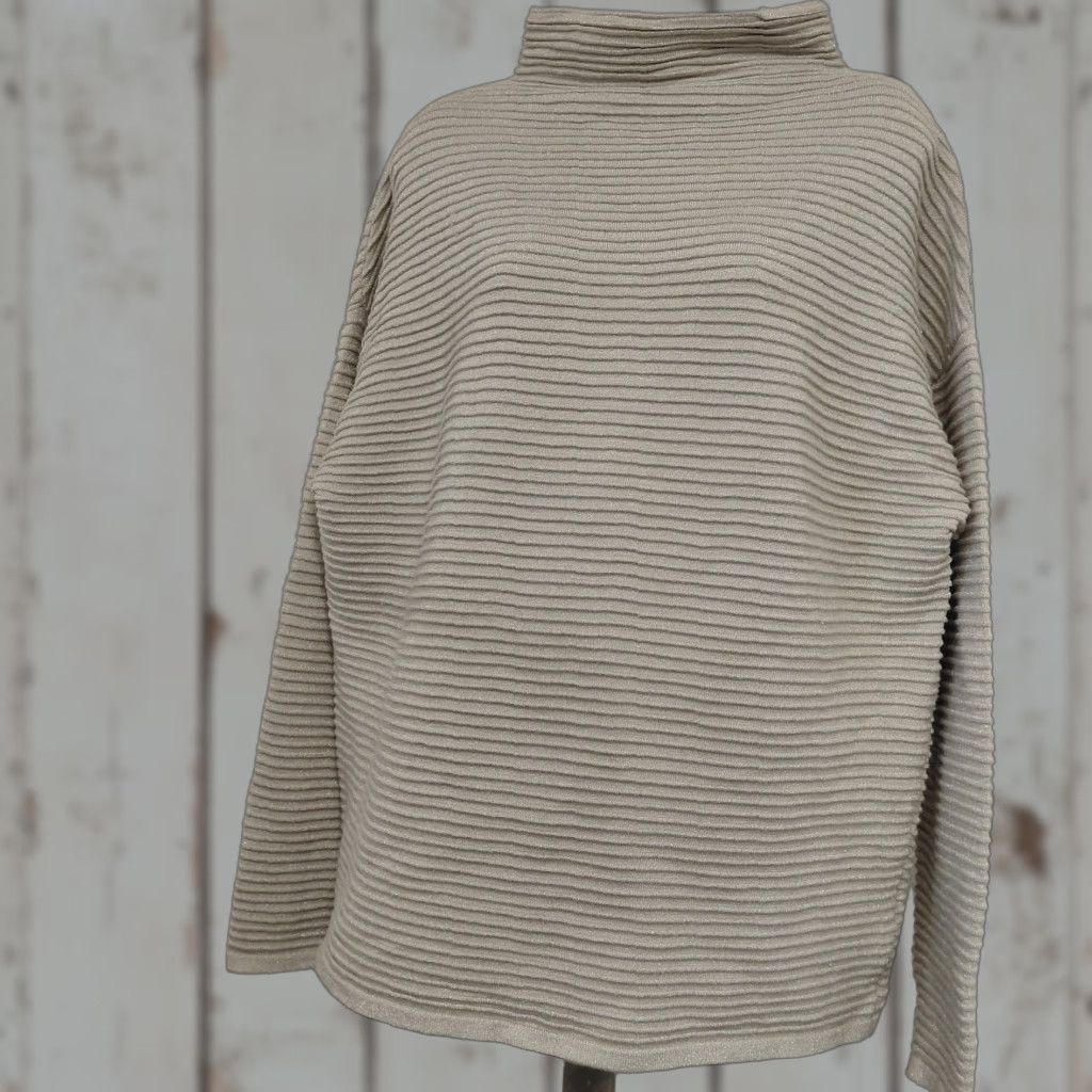 Vintage Tahari Sweater Womens Large Beige Metallic Gold Ribbed Mock Neck Long Sleeve Knit Pullover Size L / US 10 / IT 46 - 1 Thumbnail