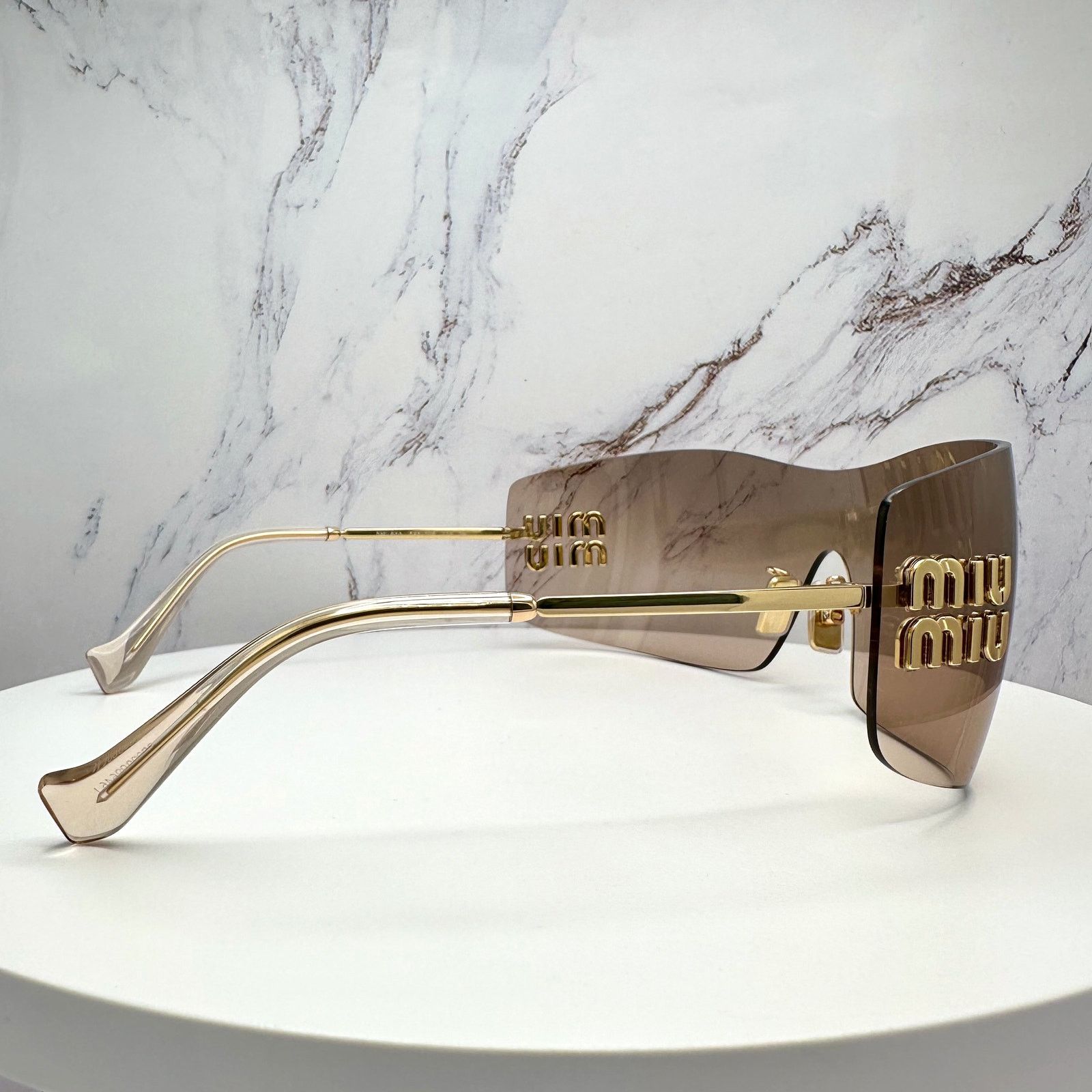 Miu Miu New MIU MIU Sunglasses Gold Light Mirror Bronze Rimless Wrap Size ONE SIZE - 4 Thumbnail