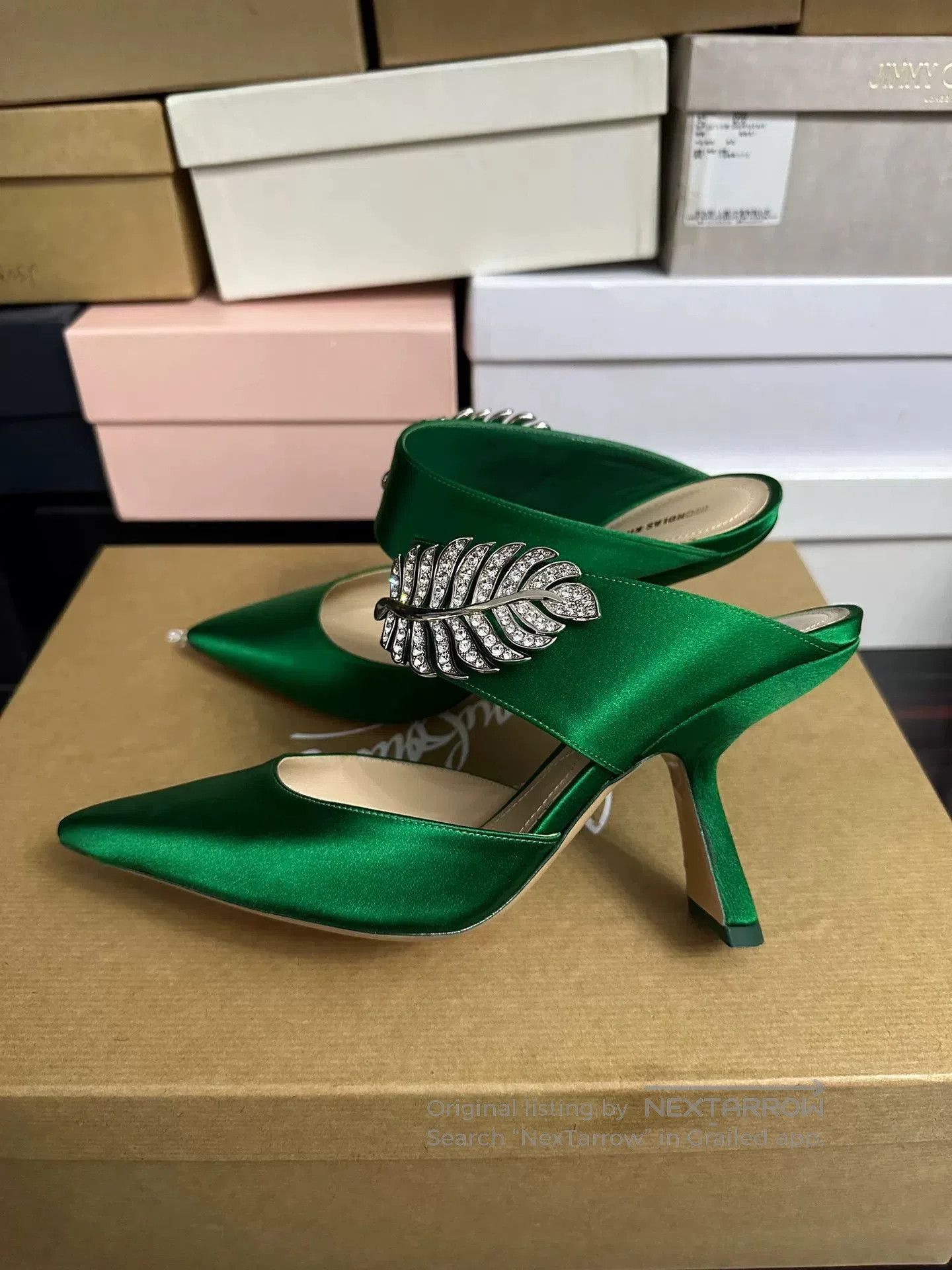 Nicholas Kirkwood Nicholas Kirkwood Green Crystal Leaf Heel Sandals. Size US 7 / IT 37 - 2 Thumbnail