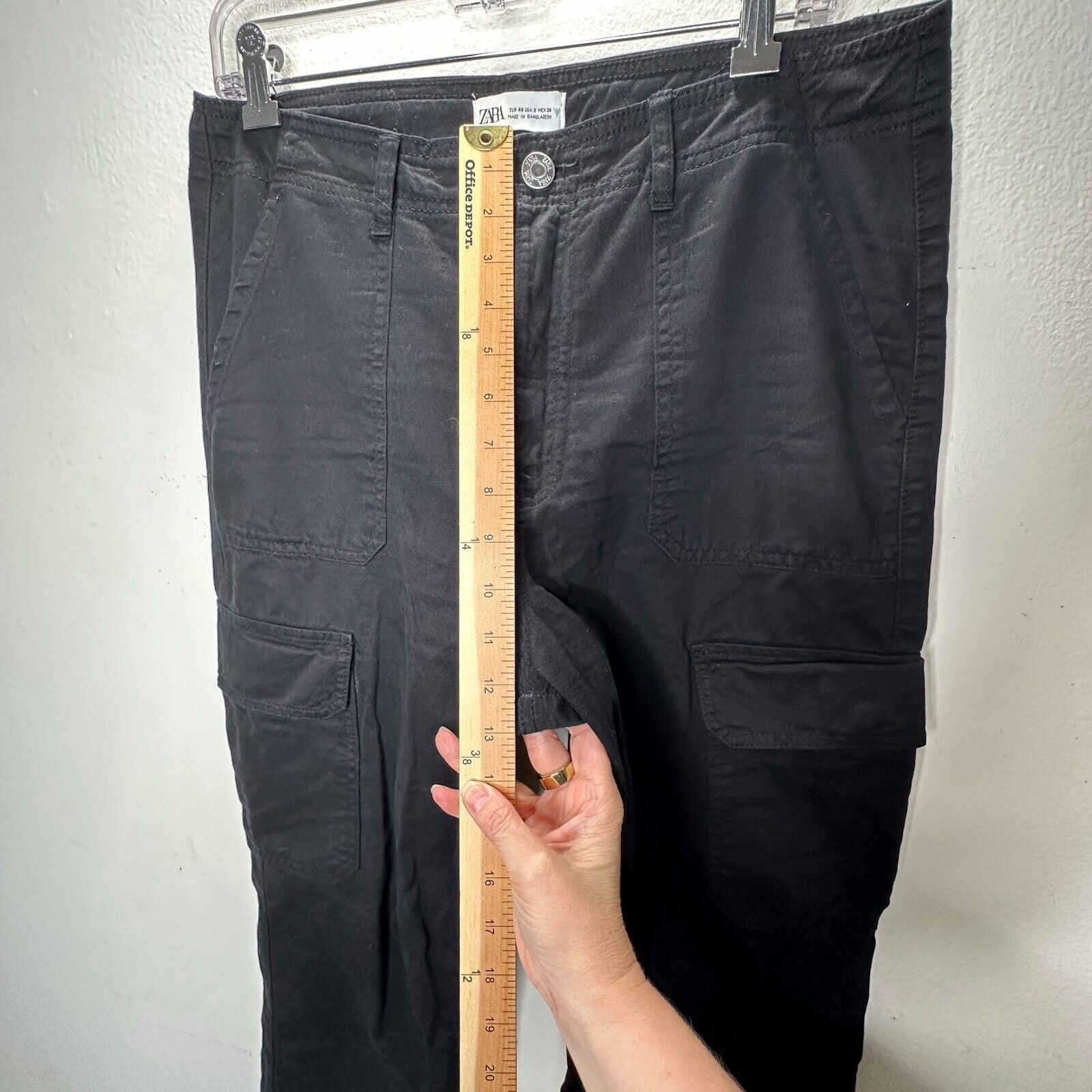 Zara Black Wide Leg Pocketed Utility Cargo Khaki Trouser Pants 8 Size 30" / US 8 / IT 44 - 6 Thumbnail