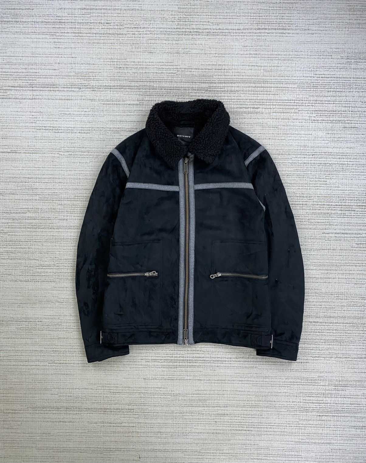 Boycott × Le Grande Bleu (L.G.B.) × Vintage Vtg Boycott Shearling Lined Zip Up Jacket with Contrast Trim Size US M / EU 48-50 / 2 - 1 Thumbnail