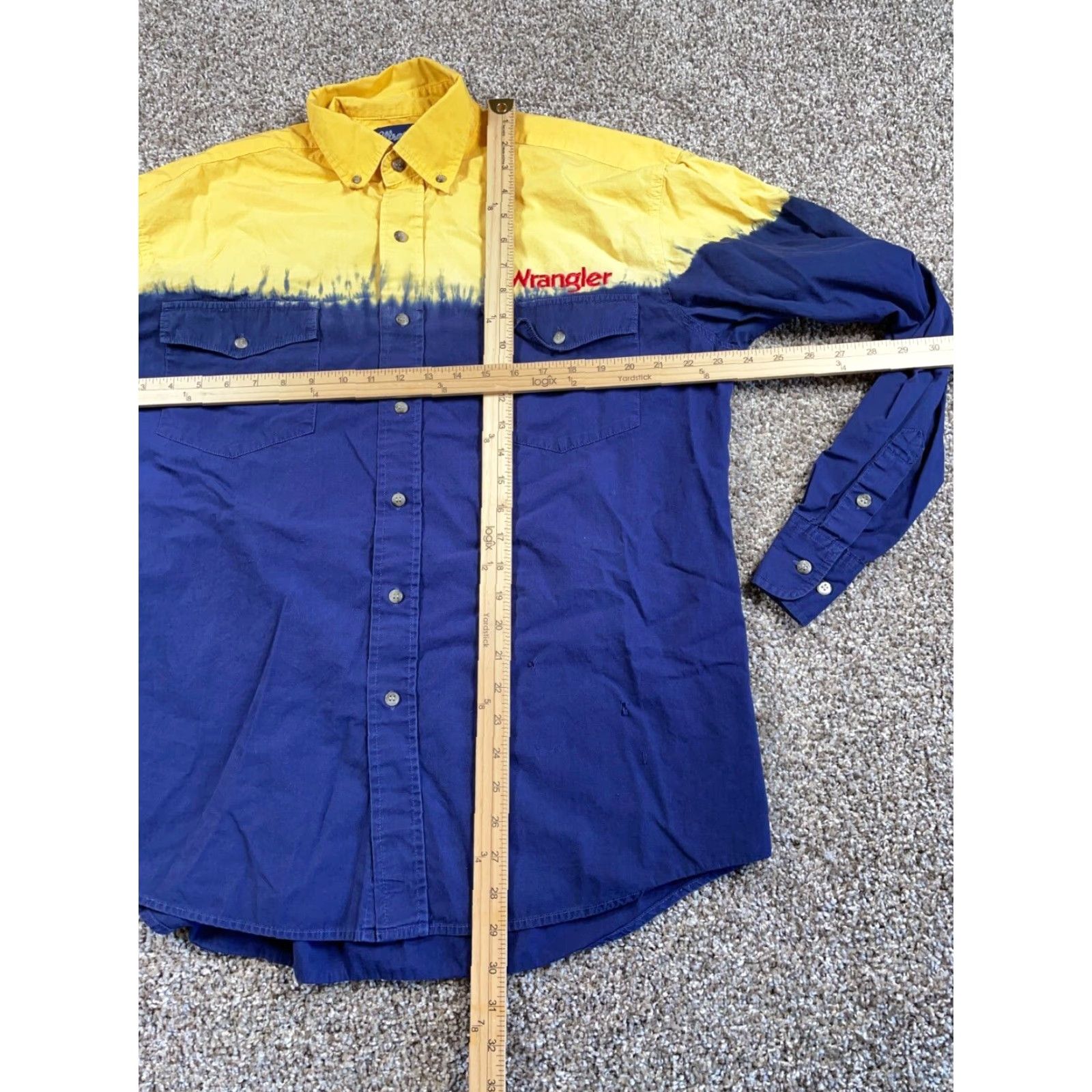 Wrangler VINTAGE Wrangler Western Shirt Adult XL Blue Yellow Striped Tie Dye Embroidered Mens Size US XL / EU 56 / 4 - 5 Thumbnail