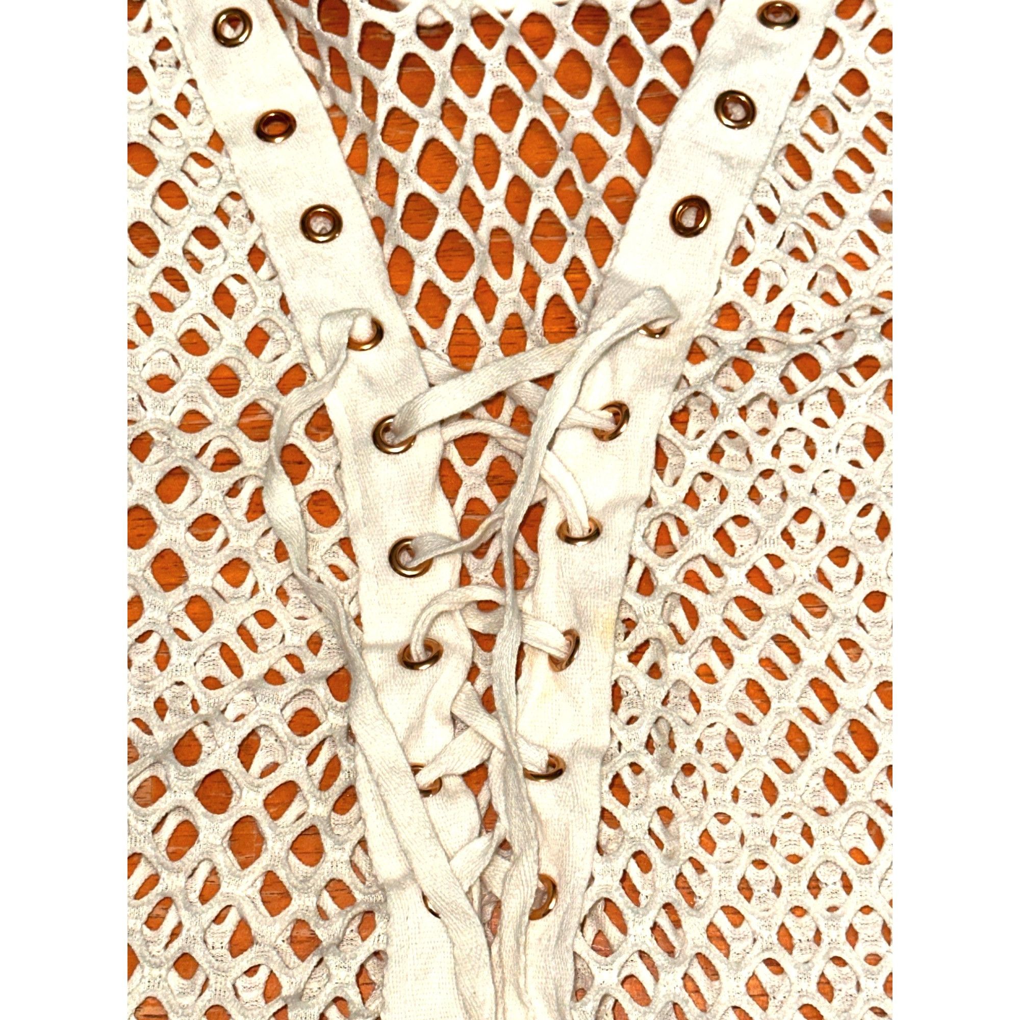 Other CCC Mesh Lace Up Crochet Swim Short Sleeve Cover Up Top Airy Size M / US 6-8 / IT 42-44 - 6 Thumbnail
