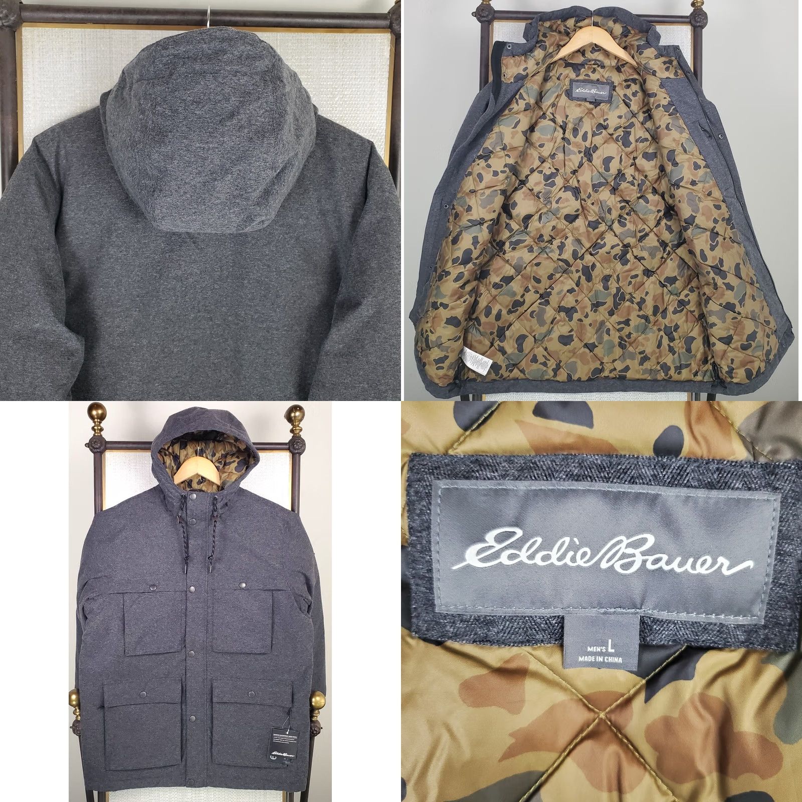 Eddie Bauer EDDIE BAUER WeatherEdge Jacket Mens L Down 650 Hooded Windproof Waterproof Herringbone Gray Size US L / EU 52-54 / 3 - 8 Thumbnail