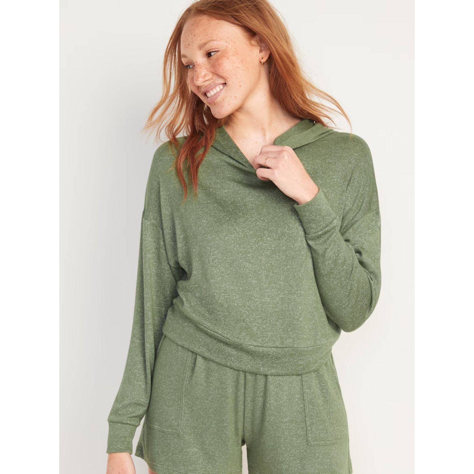 Old Navy Old Navy Oversized Plush-Knit Hoodie Set Green/Gray L Size L / US 10 / IT 46 - 3 Thumbnail