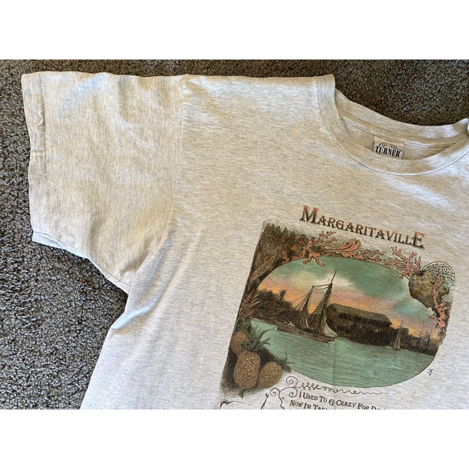 Vintage VINTAGE Turner Originals Single Stitch Mens XL Jimmy Buffet Margaritaville T-Shirt Gray 90s Beach Band Classic Hipster Hippie Music Mens Size US XL / EU 56 / 4 - 6 Thumbnail