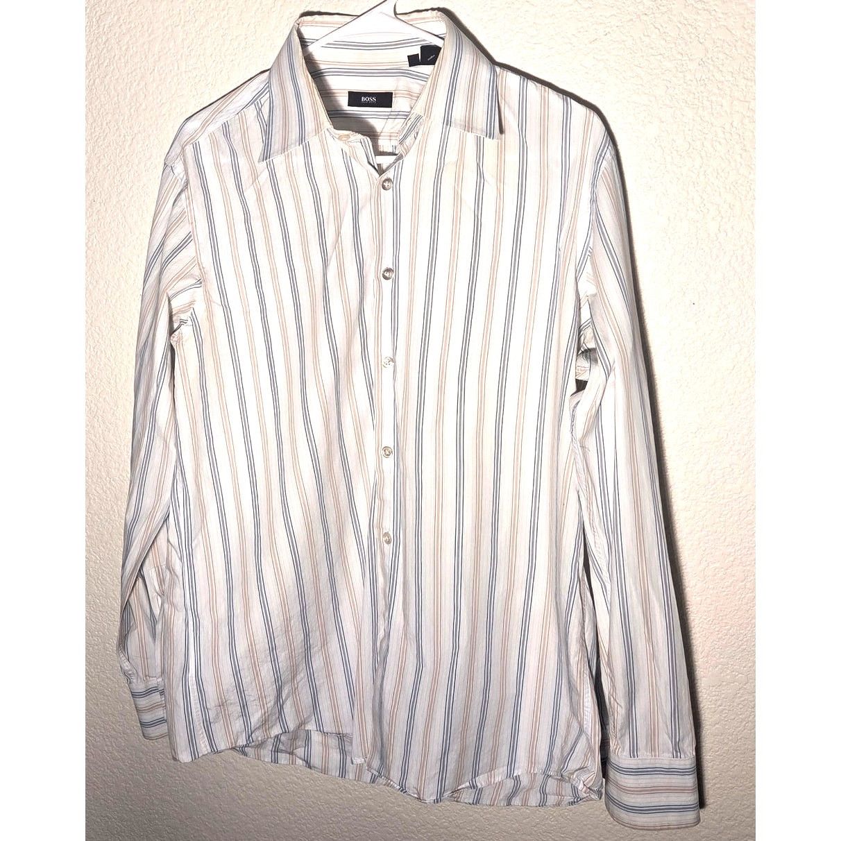 Hugo Boss Hugo Boss Men's White Striped Dress Shirt - Size 16.5/34-35 Size US L / EU 52-54 / 3 - 3 Thumbnail
