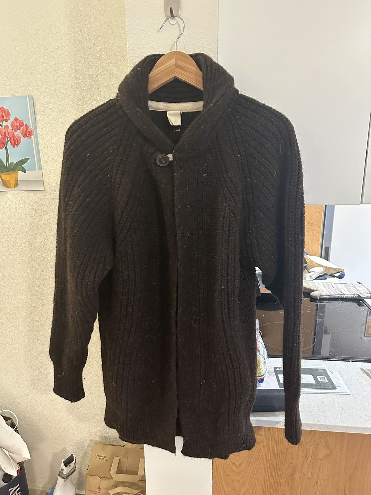 image of Jan Jan Van Essche O Project Heavy Wool Cardigan in Brown, Men's (Size Small)