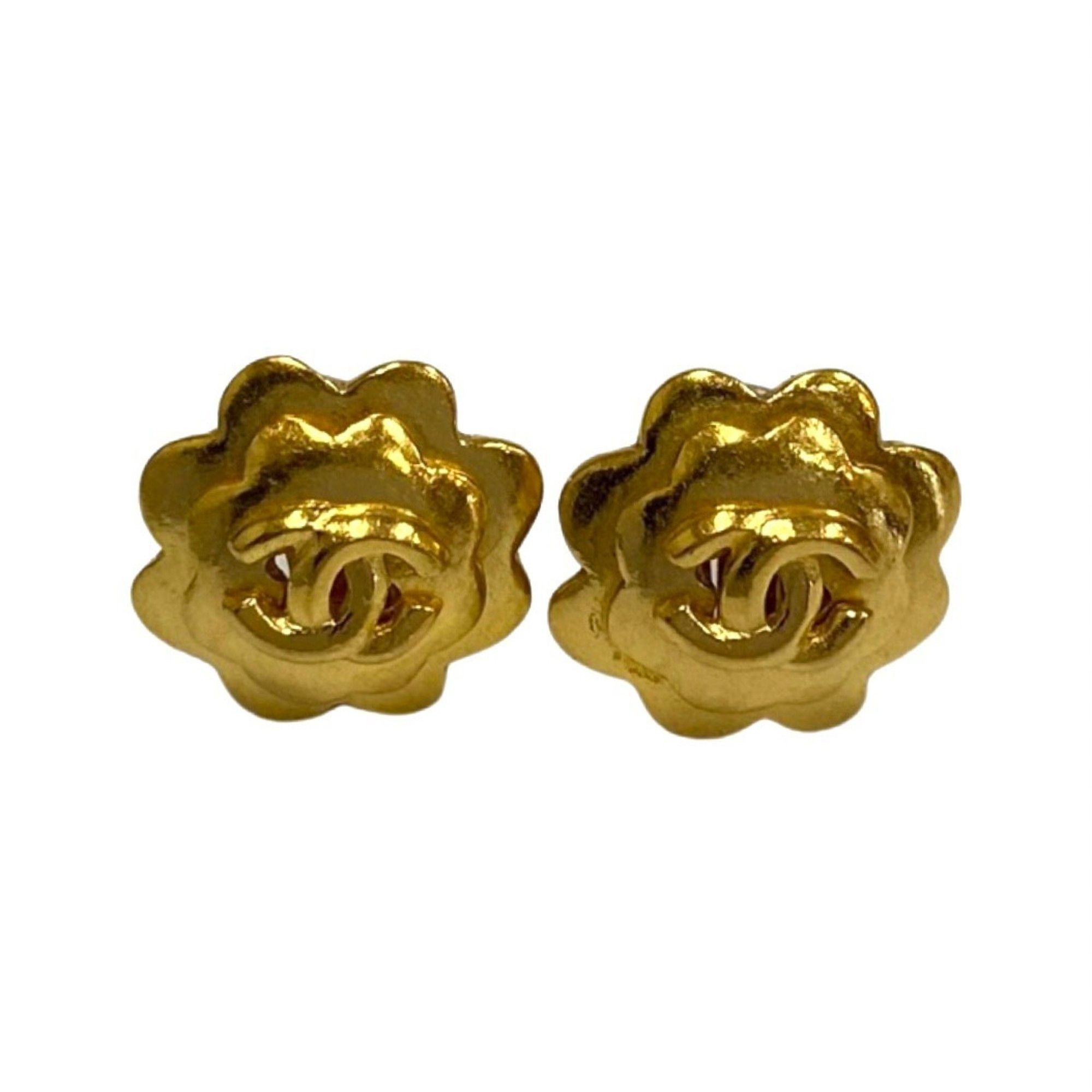 image of Chanel 96P Engraved Vintage Coco Mark Earrings Ear Cuff Accessories Gold, Women's