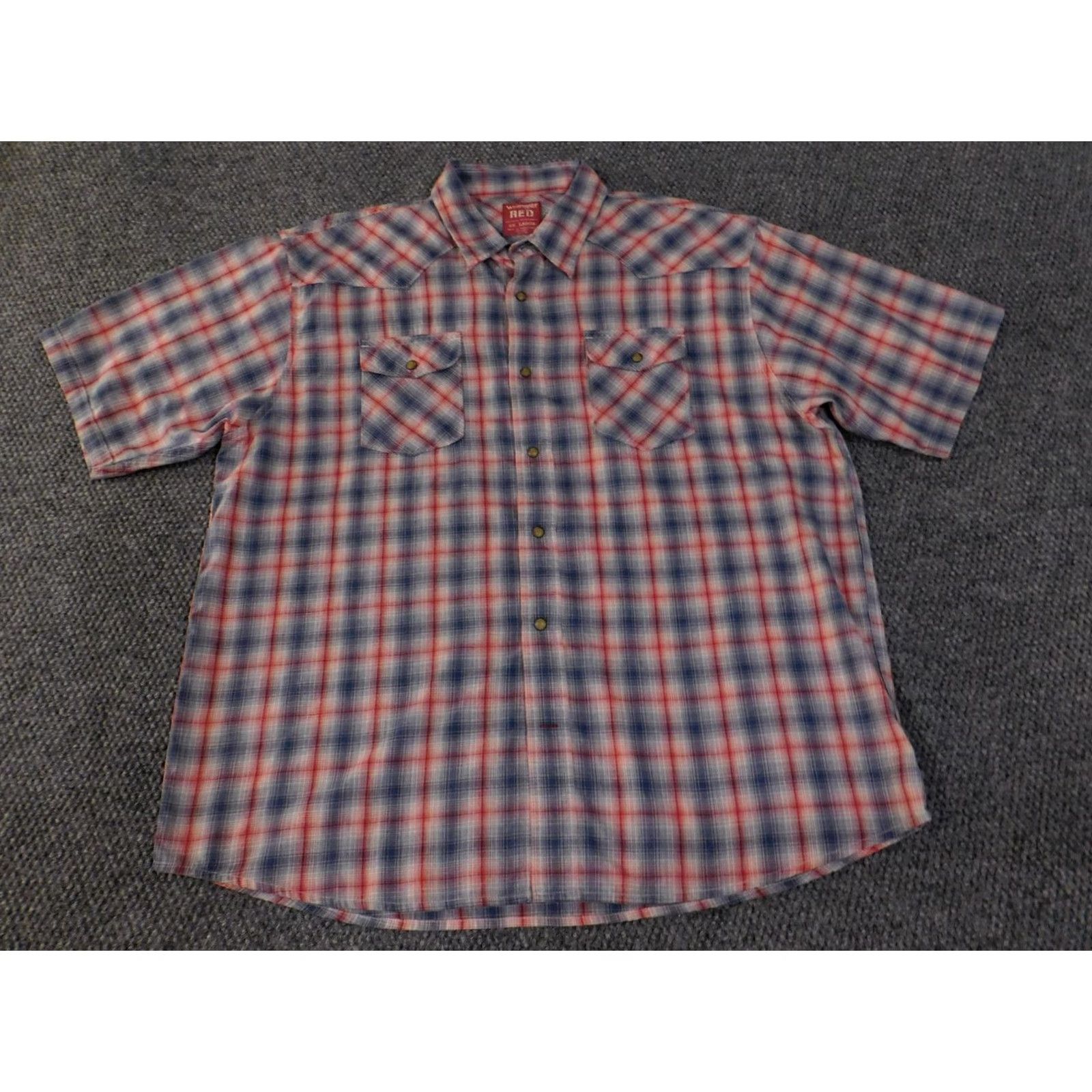 Wrangler VINTAGE Wrangler RED Shirt Mens 2XL Blue Red Plaid Western Pearl Snap Short Sleeve Mens 2XL Snap Front Closure Button-Up Western Shirt Size US XXL / EU 58 / 5 - 3 Thumbnail