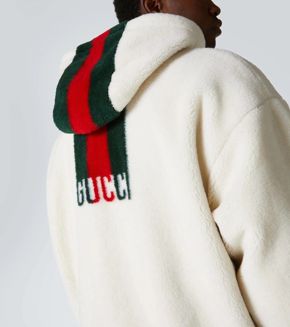 Gucci o1s1wg111025 Wool Fleece Zip Jacket With Web in White Size US XL / EU 56 / 4 - 5 Thumbnail