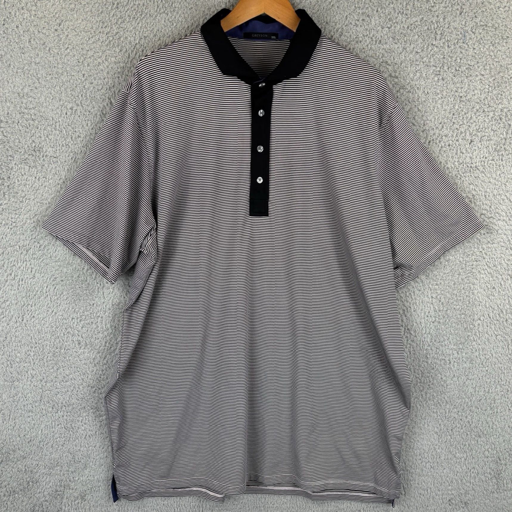 Vintage Greyson Polo Shirt Mens 2XL Black White Micro Stripe Performance Golf Logo Shirt Size US XXL / EU 58 / 5 - 2 Thumbnail
