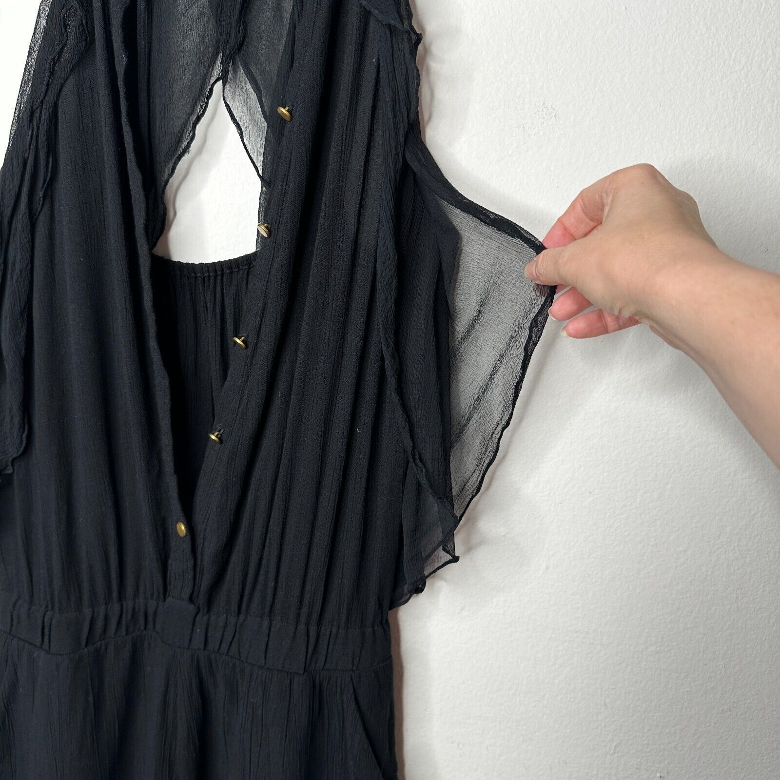 REVOLVE Ella Moss Black Piana Romper Tie Ruffle Trim Back Cut Out S Size 27" / US 4 / IT 40 - 5 Thumbnail