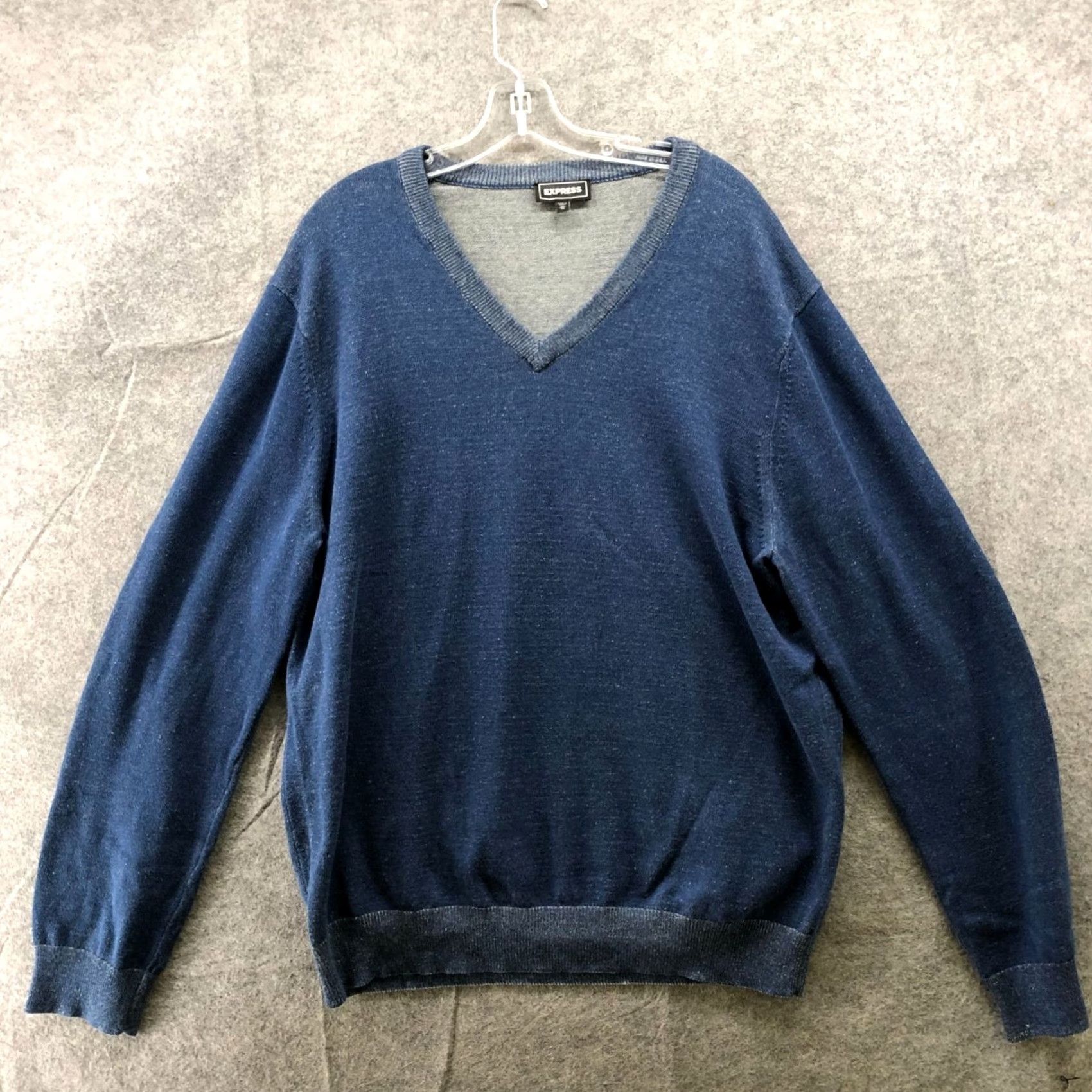 Express EXPRESS V-Neck Sweater Mens XL Blue Pullover 100% Cotton Casual Knit Pullover Long Sleeve Size US XL / EU 56 / 4 - 2 Thumbnail