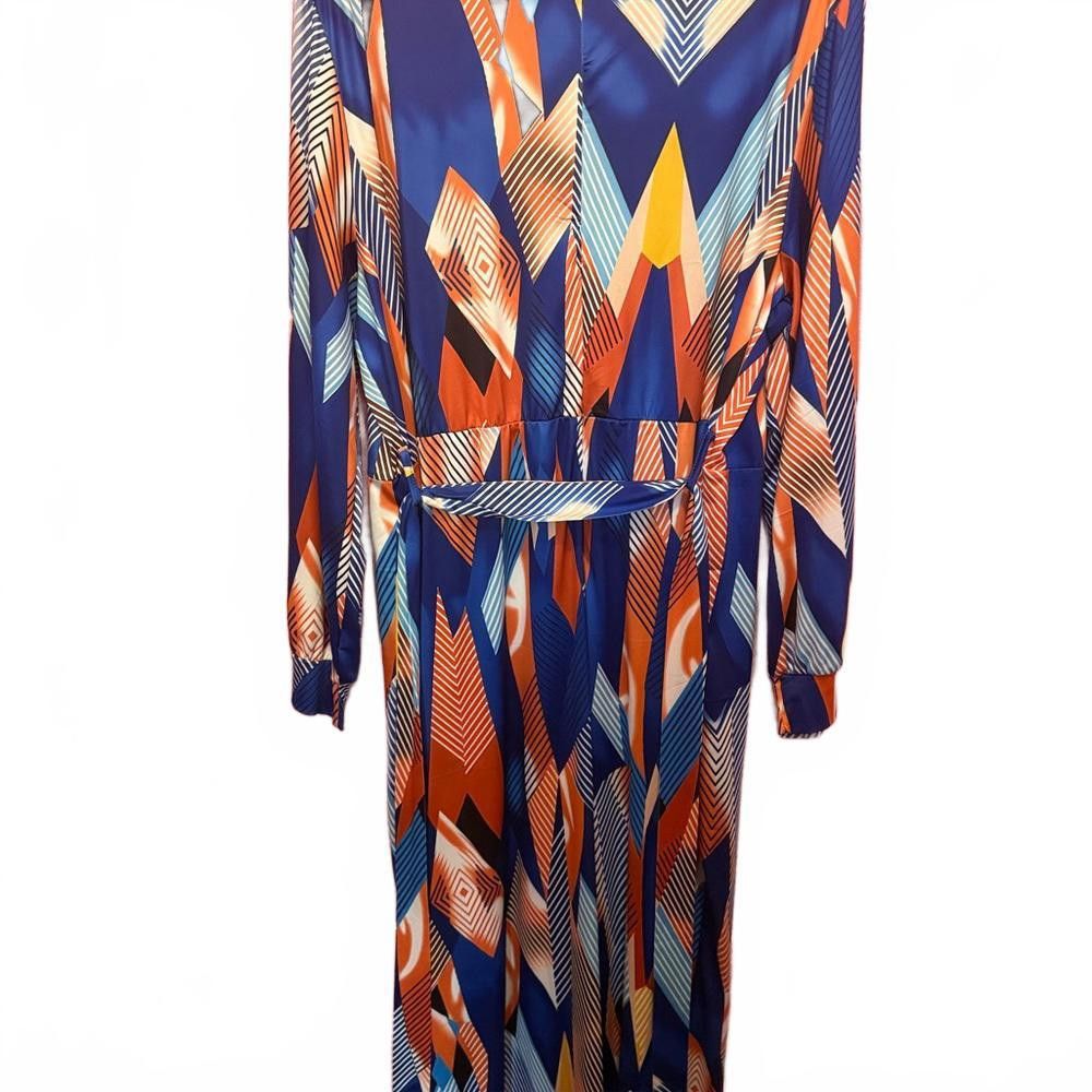 Designer Geometric Print Long Sleeve Jumpsuit Size ONE SIZE - 3 Thumbnail