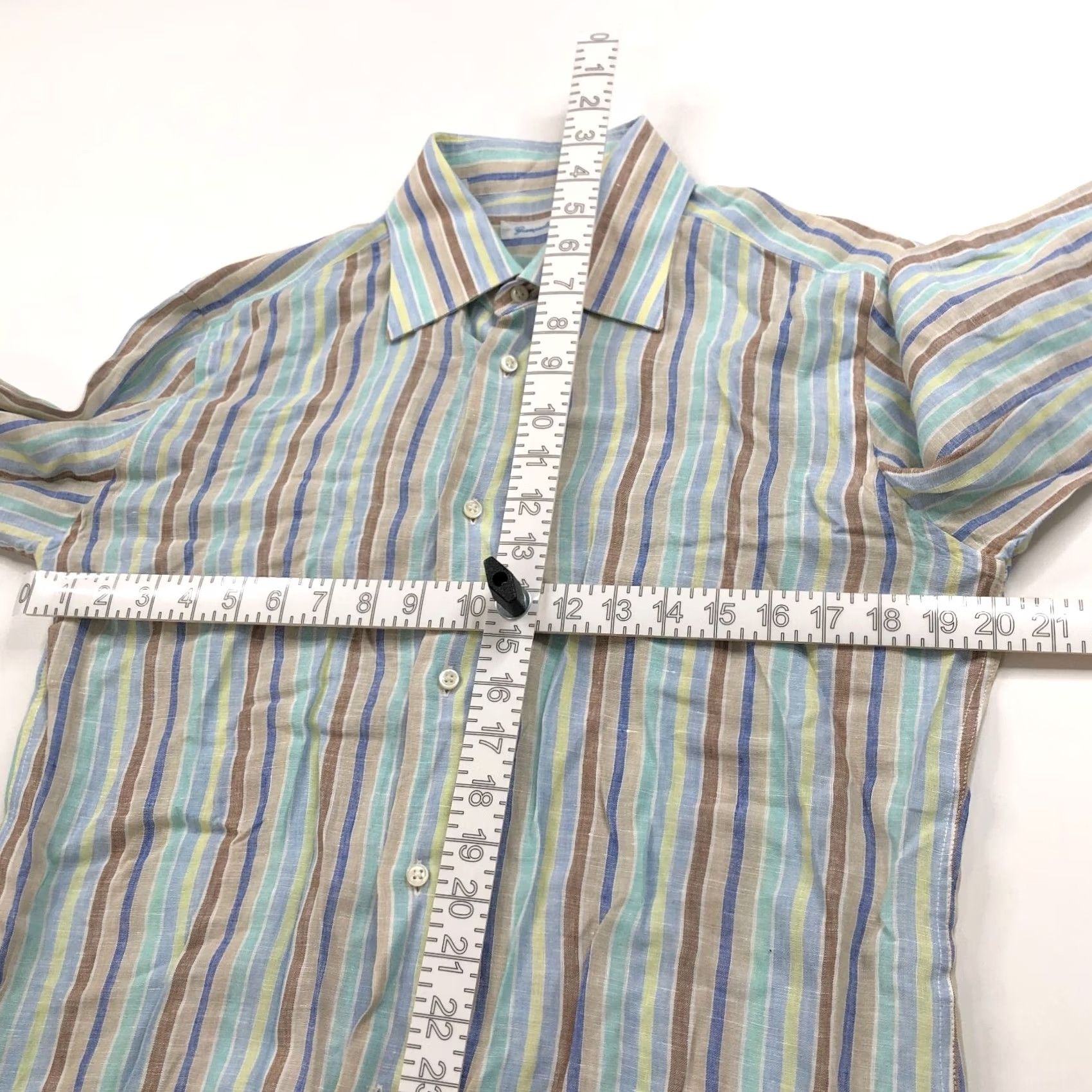 Vintage Giampaolo 16.5/36 Linen Cotton Button Long Sleeve Striped Casual Shirt Green Size US XL / EU 56 / 4 - 5 Thumbnail