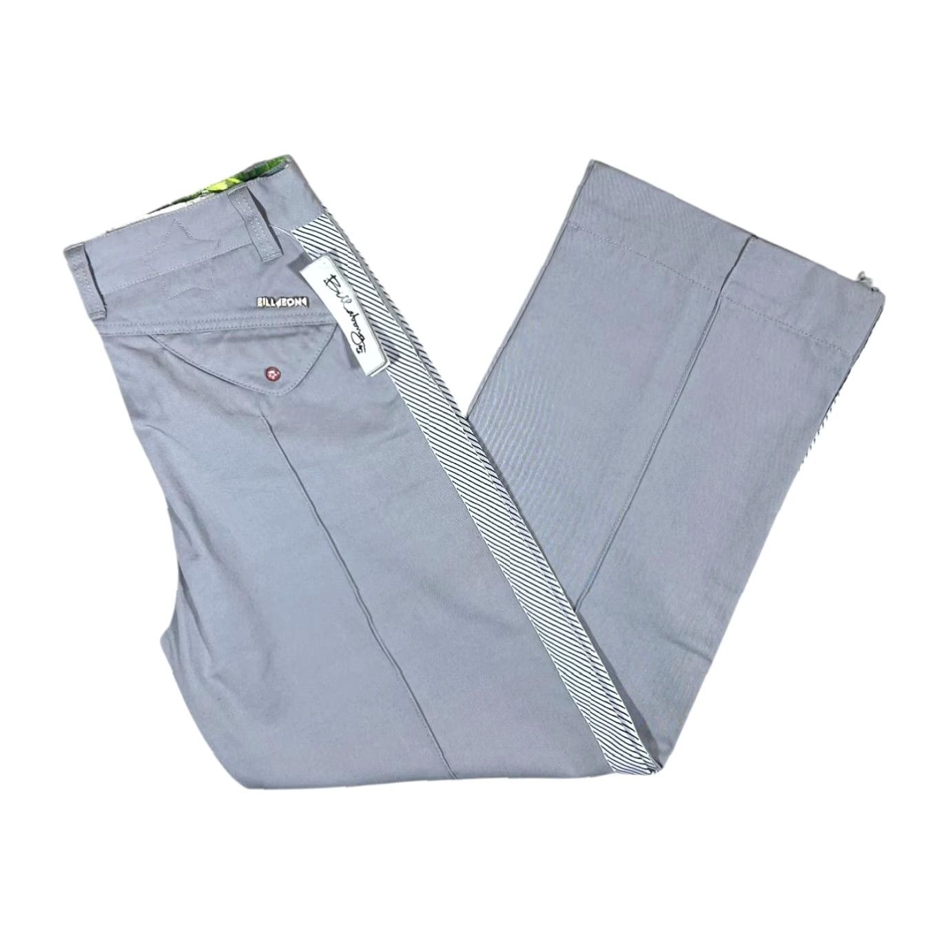 Billabong BILLABONG Baggy Fit Surfer Skater Trousers - Grey - 32W 30" Inseam 10" Leg Width Womens M Chino Striped Trim VINTAGE Early 00's Size 32" / US 10 / IT 46 - 2 Thumbnail