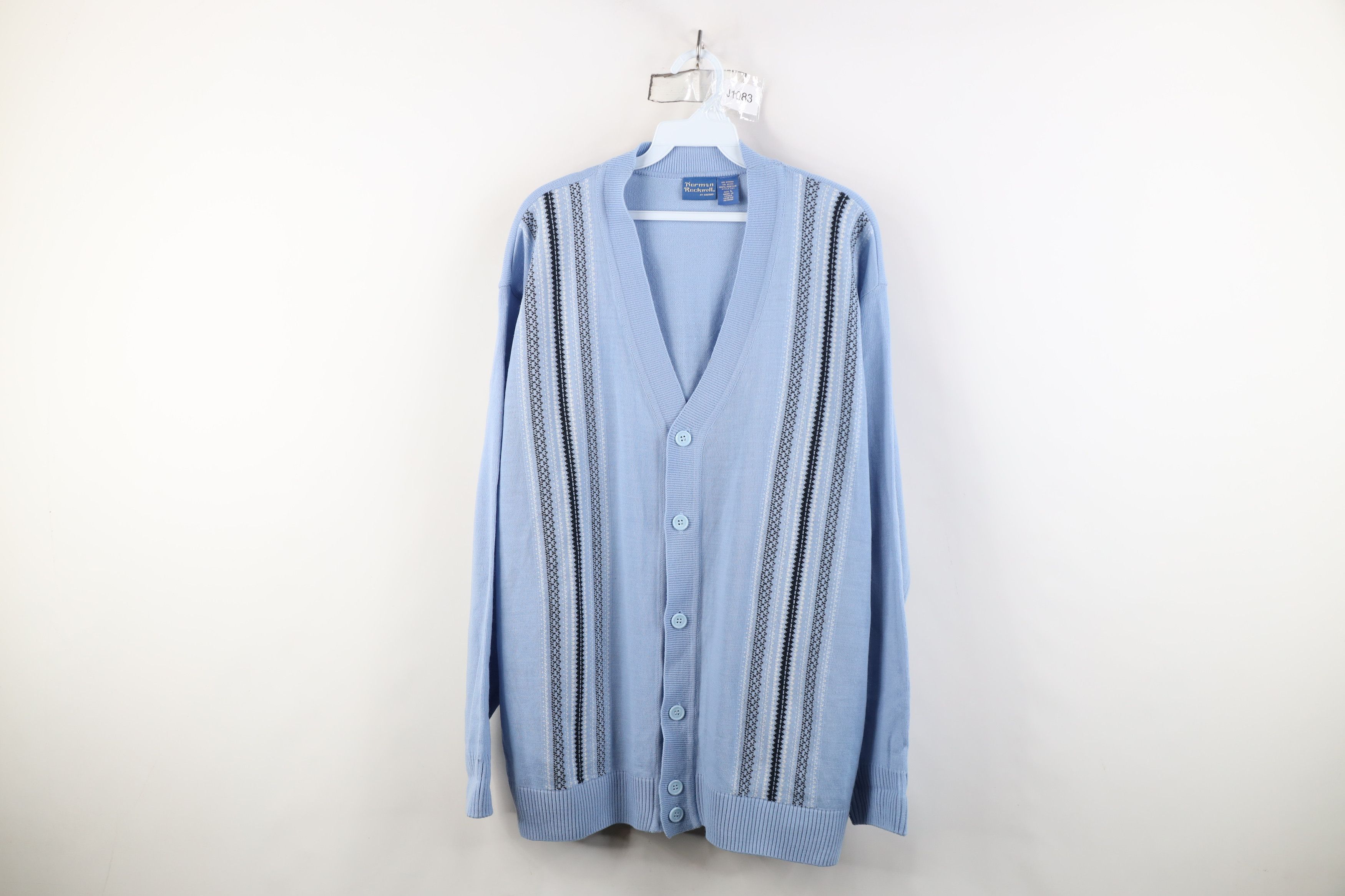 Vintage 90s Streetwear Knit Cardigan Sweater Carolina Blue