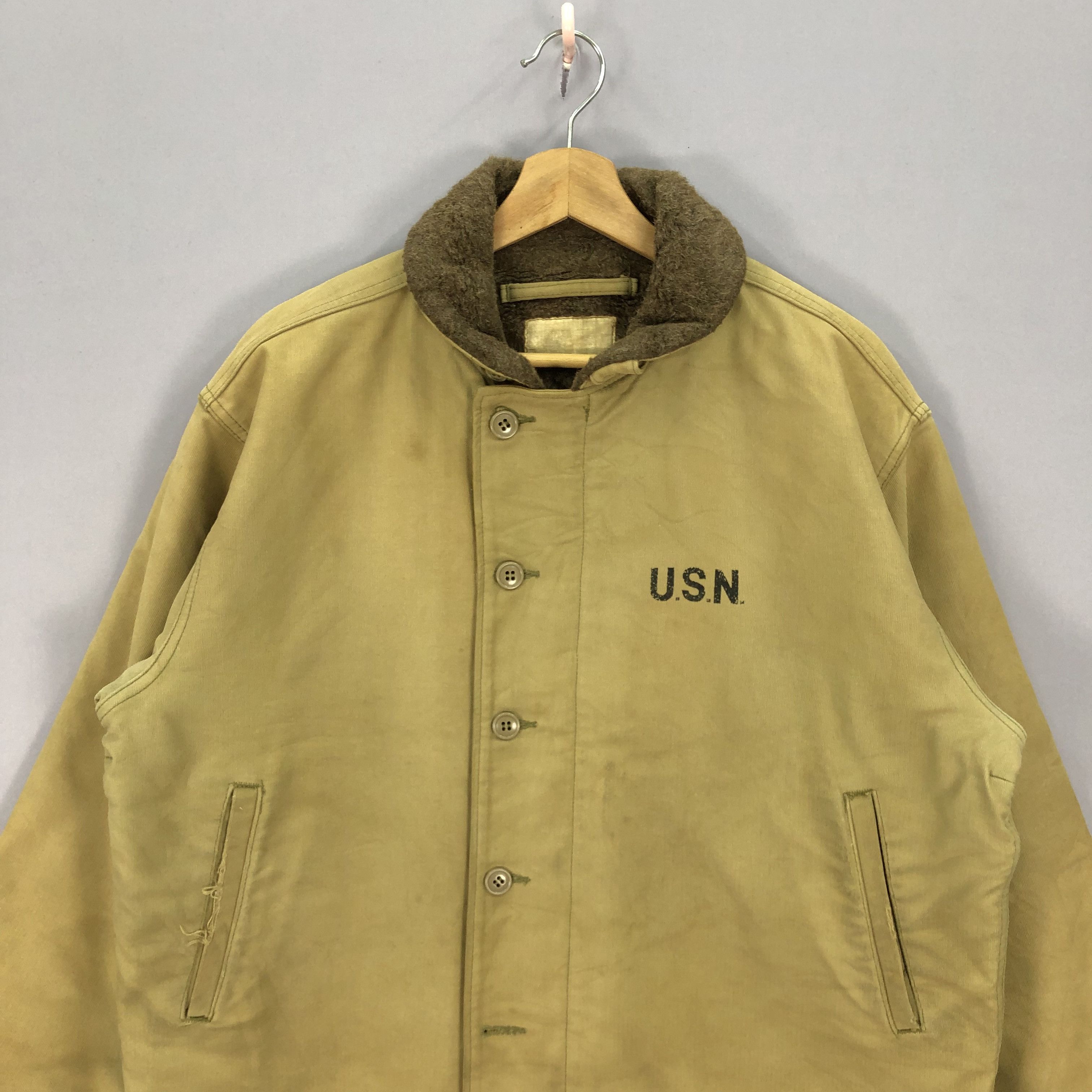 Vintage Vintage 50s US NAVY WW2 Issue N1 Deck Jacket Alpaca Fur Size US L / EU 52-54 / 3 - 3 Thumbnail