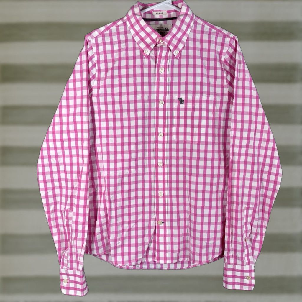 Abercrombie & Fitch Abercrombie & Fitch Button-Down Shirt Mens M Pink White Checkered Button-Up Pocketed Cotton Casual Size US M / EU 48-50 / 2 - 1 Thumbnail